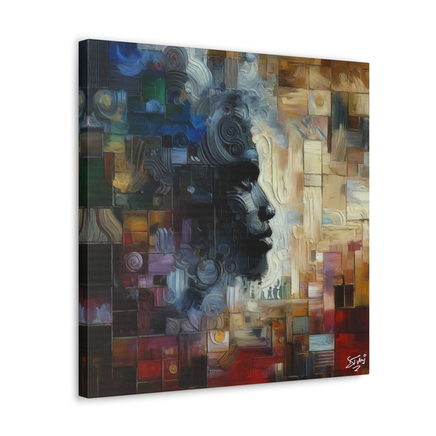 Art Print, Afro-Caribbean Man "In Abstraction," Oil Finish, West Indian Ethnicity, Cultural, Heritage, Abstract, Canvas Gallery Wrap