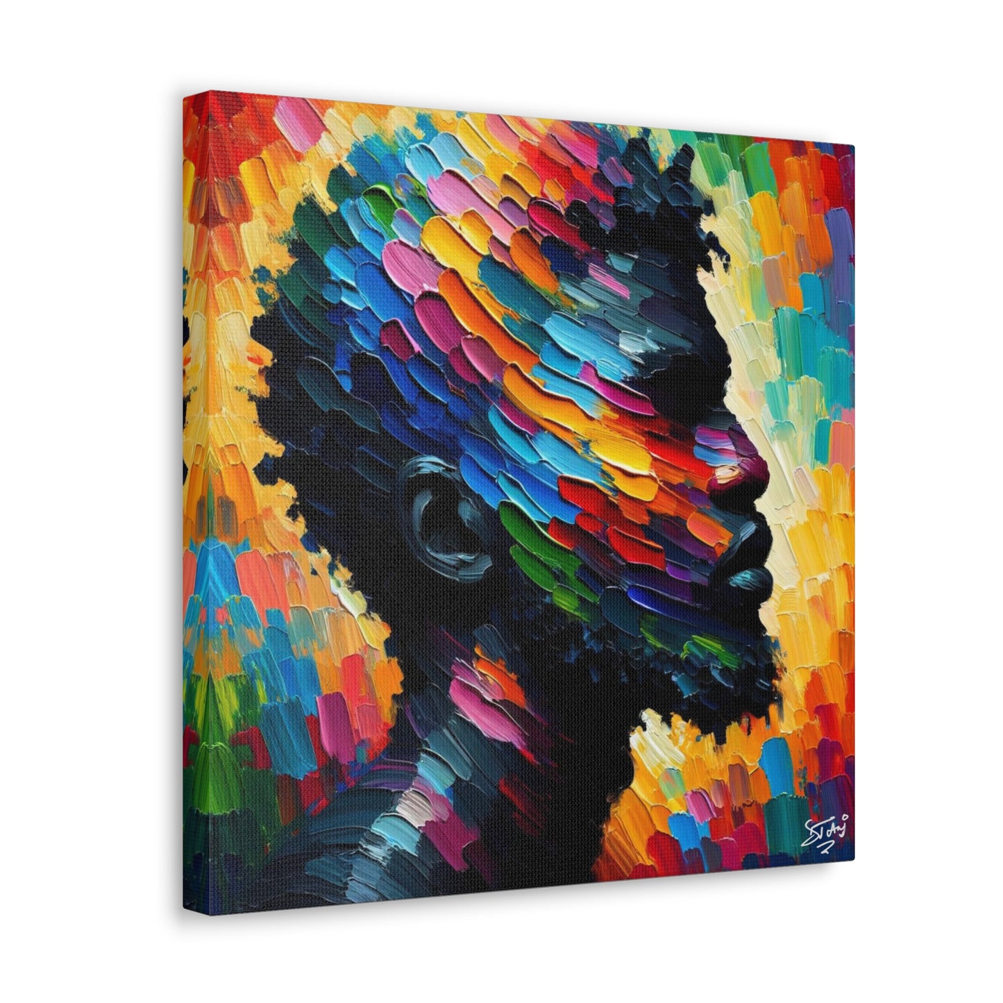 Art Print, Afro-Caribbean Man in Silhouette, Oil Finish, West Indian Ethnicity, Cultural, Heritage, Semi-Abstract, Canvas Gallery Wrap