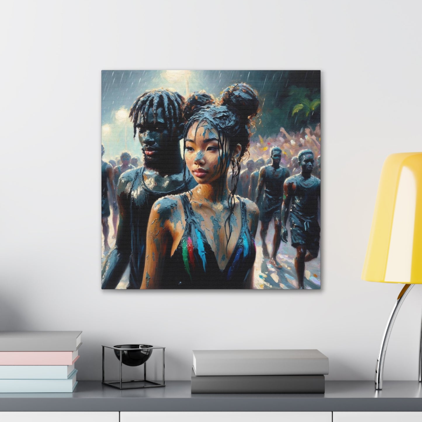 Art Print of Jouvert Morning, Afro-Caribbean Couple#5, Oil Finish, West Indian Ethnicity, Cultural, Heritage, Canvas Gallery Wraps