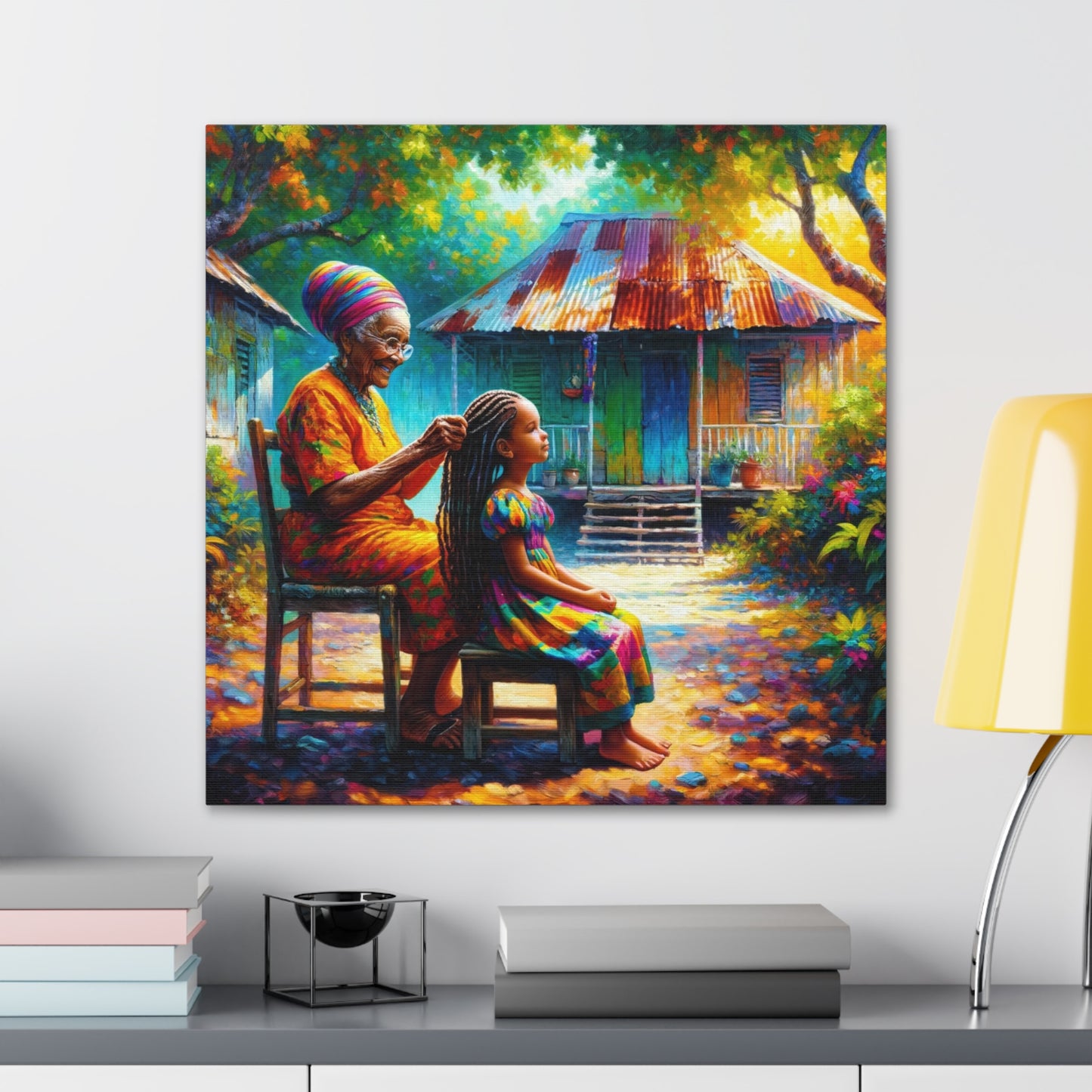 Art Print of Trinidadian Granny & Me, Oil Finish, West Indian Ethnicity, Cultural, Heritage, Art, Black Woman, Canvas Gallery Wraps