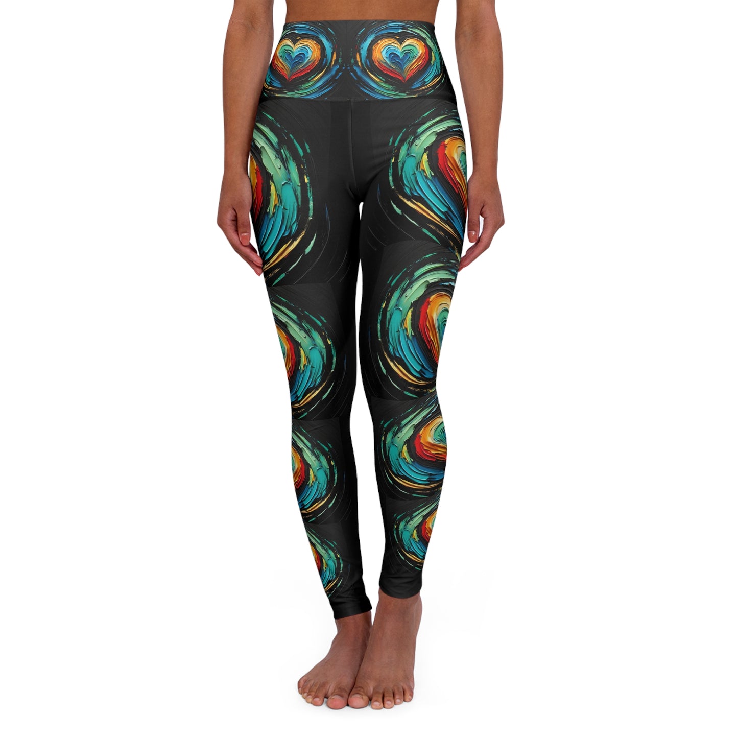 High Waisted Yoga Leggings (AOP) Abstract Heart Print