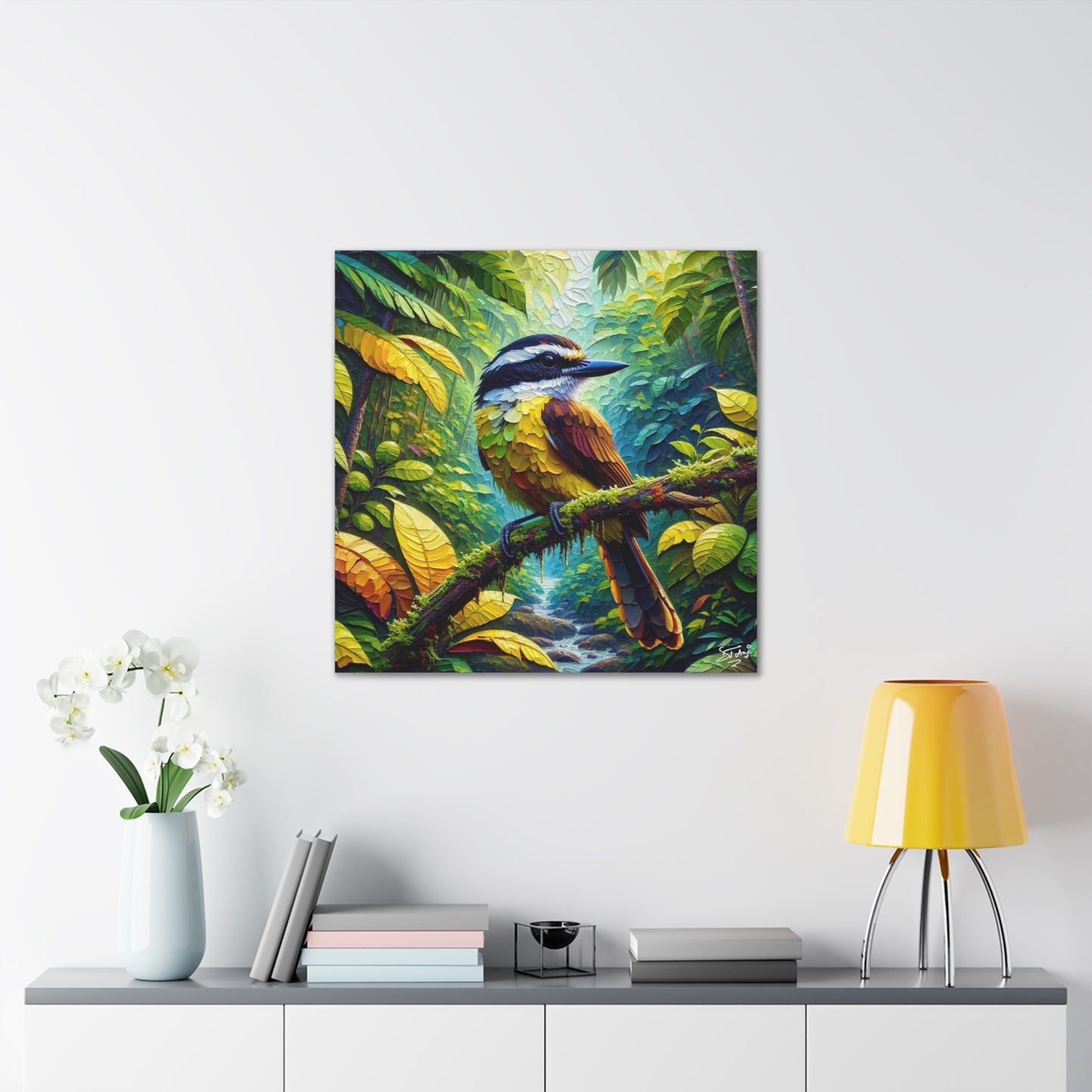 Art Print, Great Kiskadee, Caribbean Birds, Oil Finish, Caribbean Nature, Cultural, Heritage, Canvas Gallery Wrap