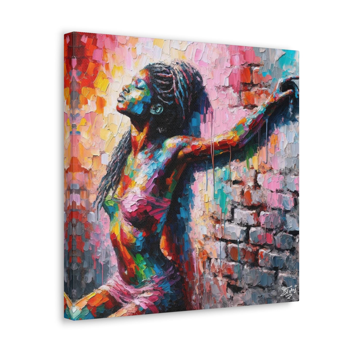 Art Print, Afro-Caribbean Woman "In Paint," Oil Finish, West Indian Ethnicity, Cultural, Heritage, Semi-Abstract, Canvas Gallery Wrap