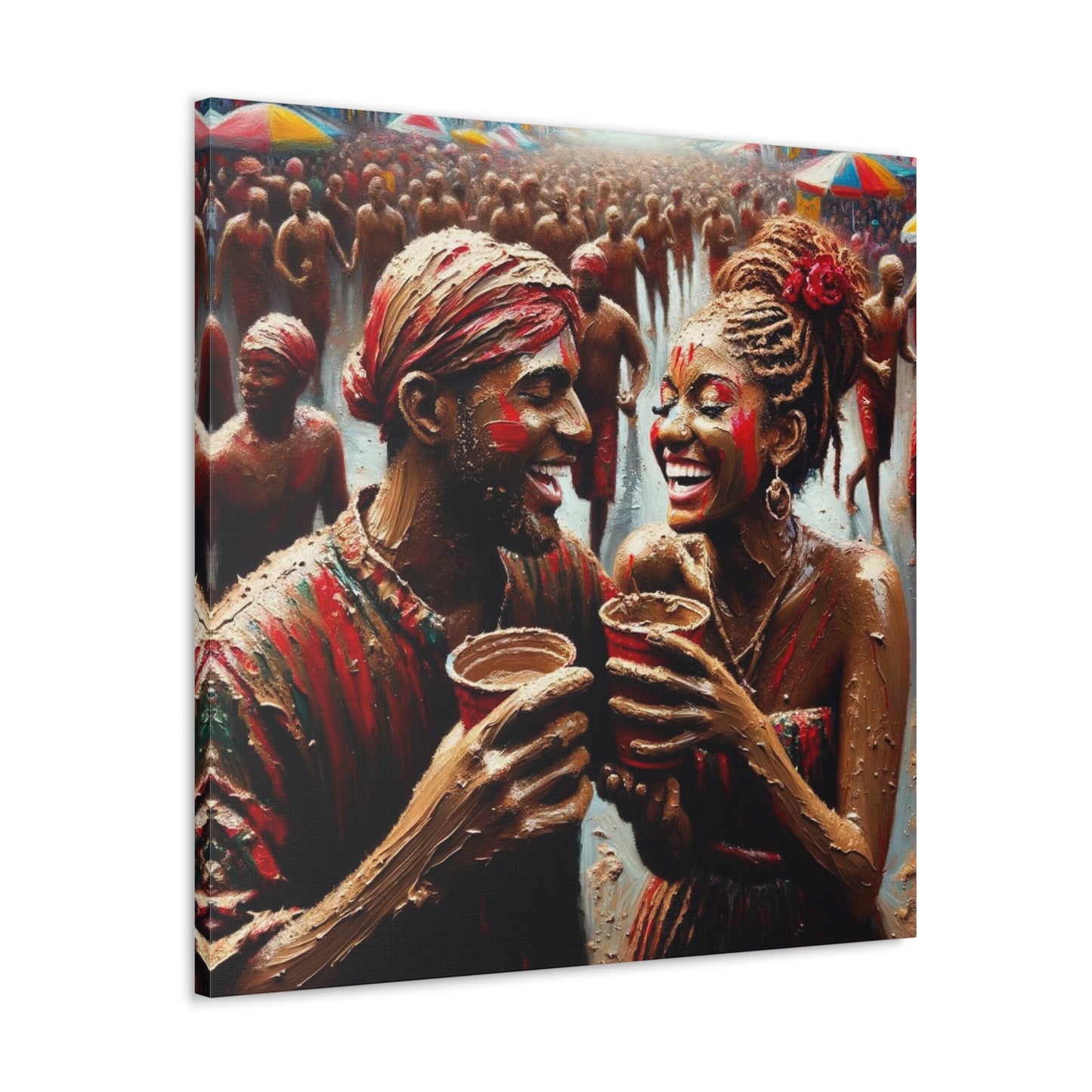 Art Print of Jouvert Morning, Afro-Caribbean Couple, Oil Finish, West Indian Ethnicity, Cultural, Heritage, Canvas Gallery Wraps