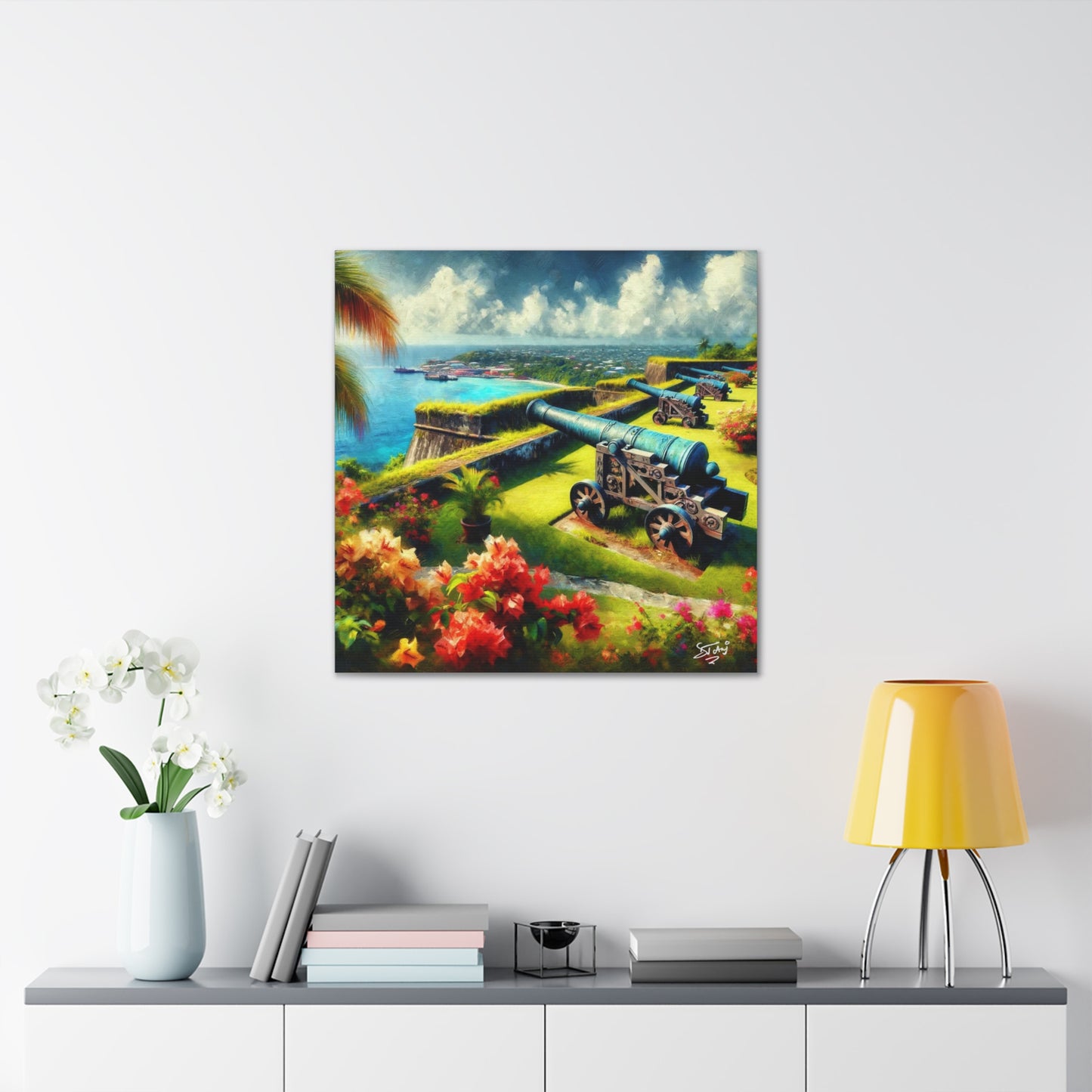 Art Print, Fort on Caribbean Island, Oil Painting, West Indian Ethnicity, Cultural, Heritage, Canvas Gallery Wrap