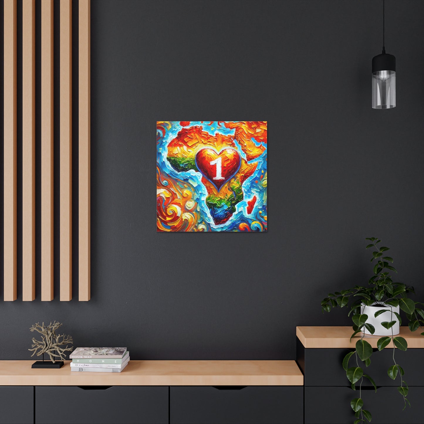 Art Print, "One Love" Oil Finish, Abstract, African Unity, Ethnicity, Cultural, Heritage, Semi-Abstract, Canvas Gallery Wrap