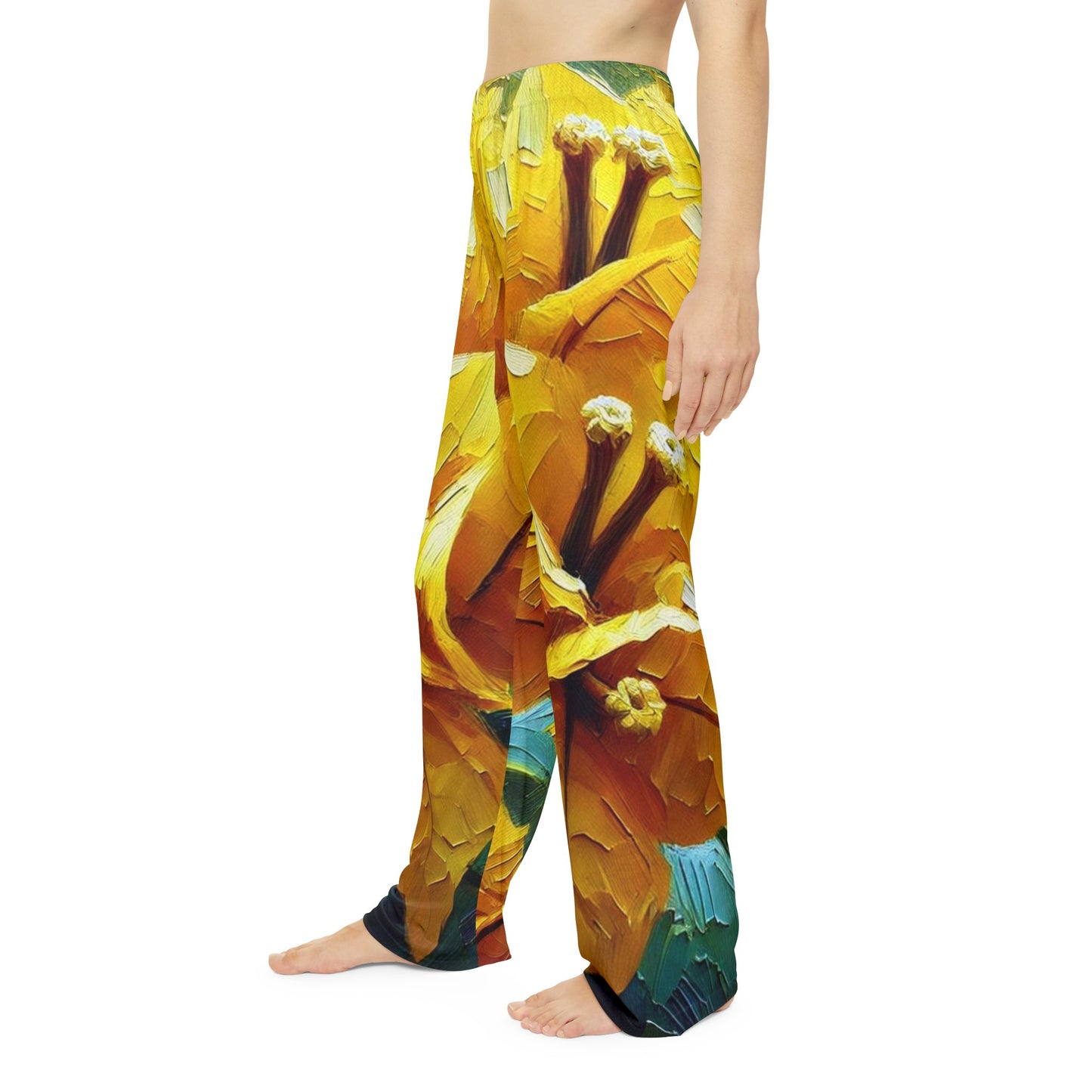 Women's Brushed Polyester Lounge Pants (AOP) Yellow Floral Print