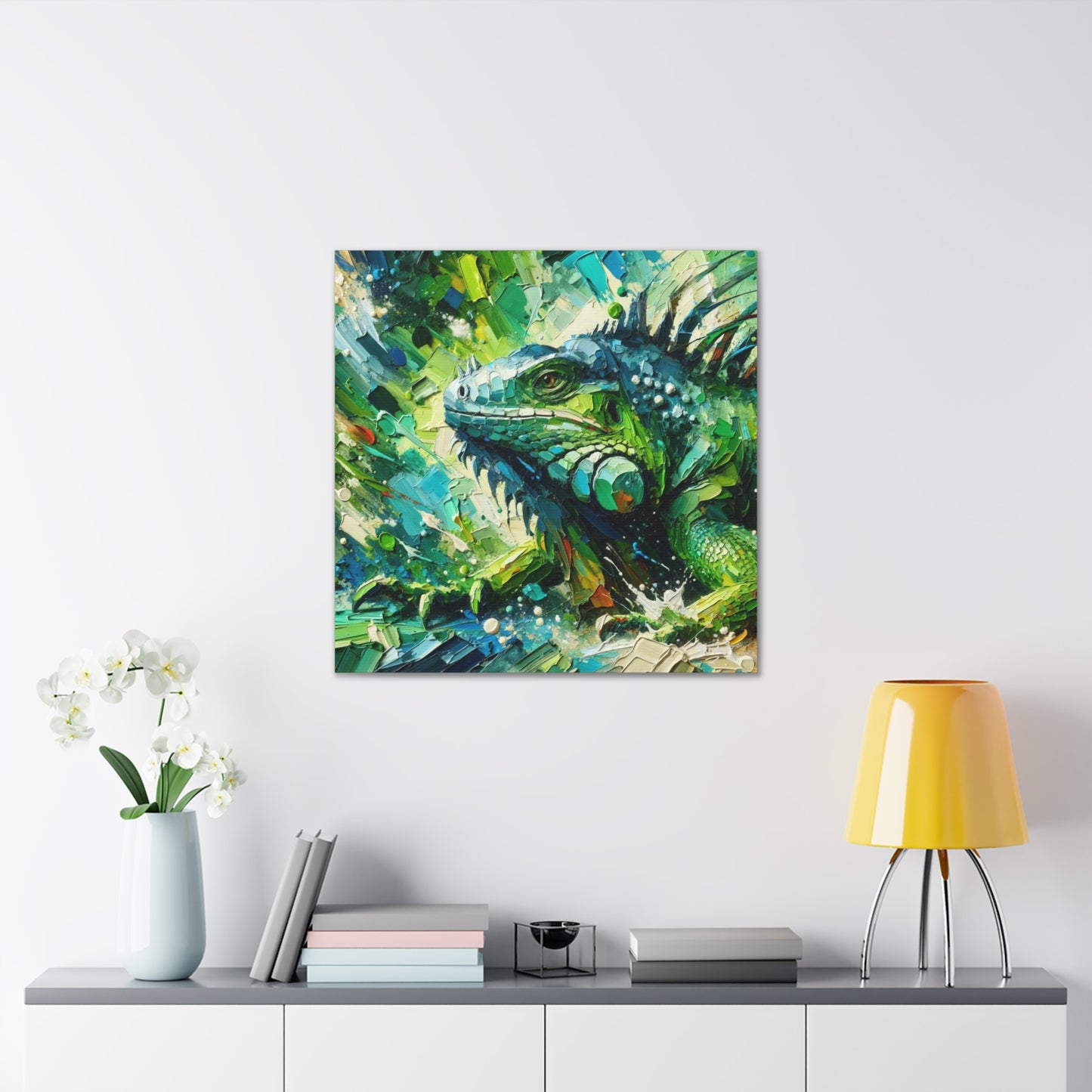 Art Print, Iguana, Caribbean Wildlife, Abstract Oil Finish, Caribbean Nature, Cultural, Heritage, Canvas Gallery Wrap