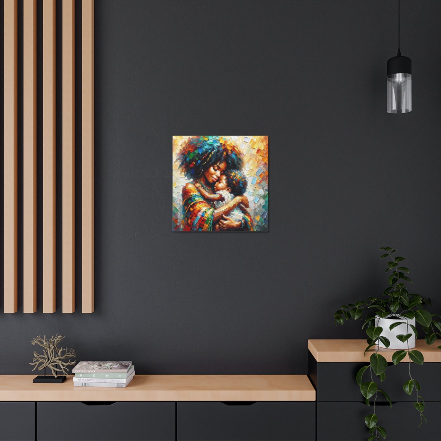 Art Print, Mother & Child#3, Afro-Caribbean Woman, Oil Finish, West Indian Ethnicity, Cultural, Heritage, Semi-Abstract, Canvas Gallery Wrap