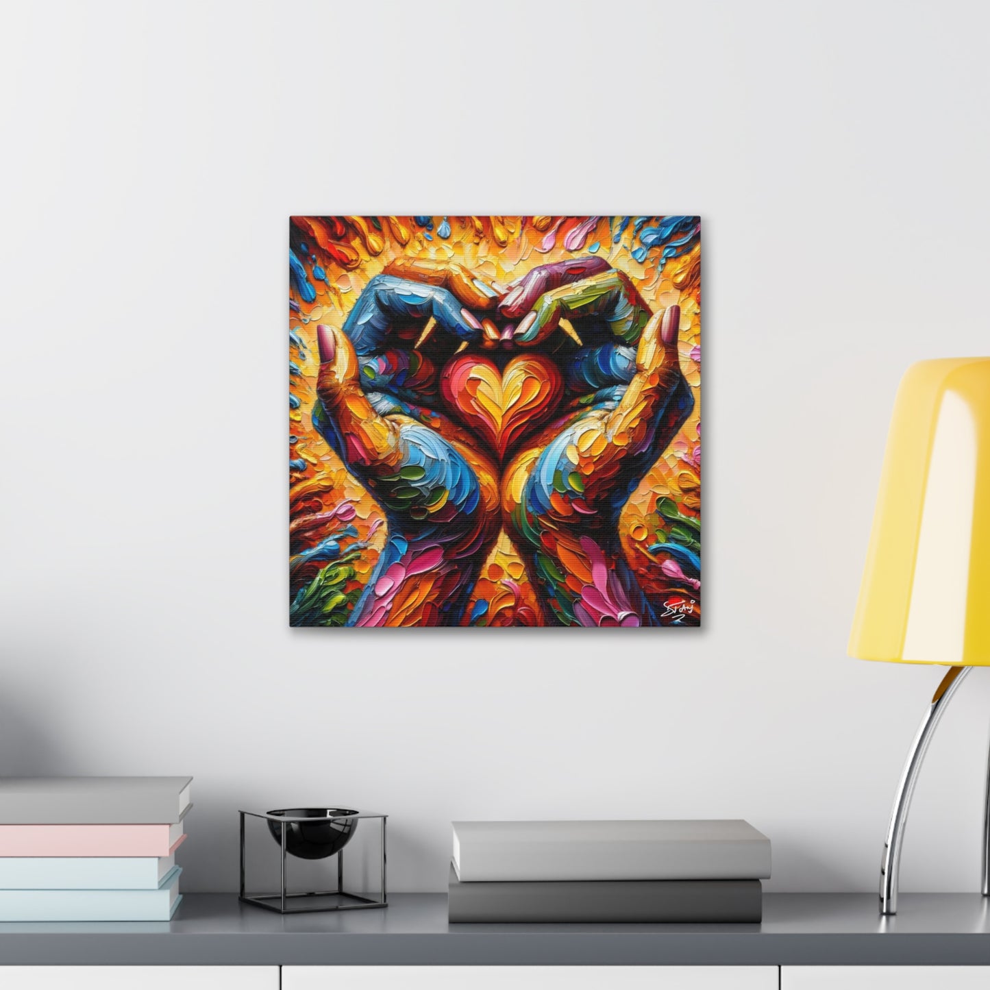 Art Print, Hands 'In Love,' Oil Finish, Unity, One Love, Semi-Abstract, Canvas Gallery Wrap