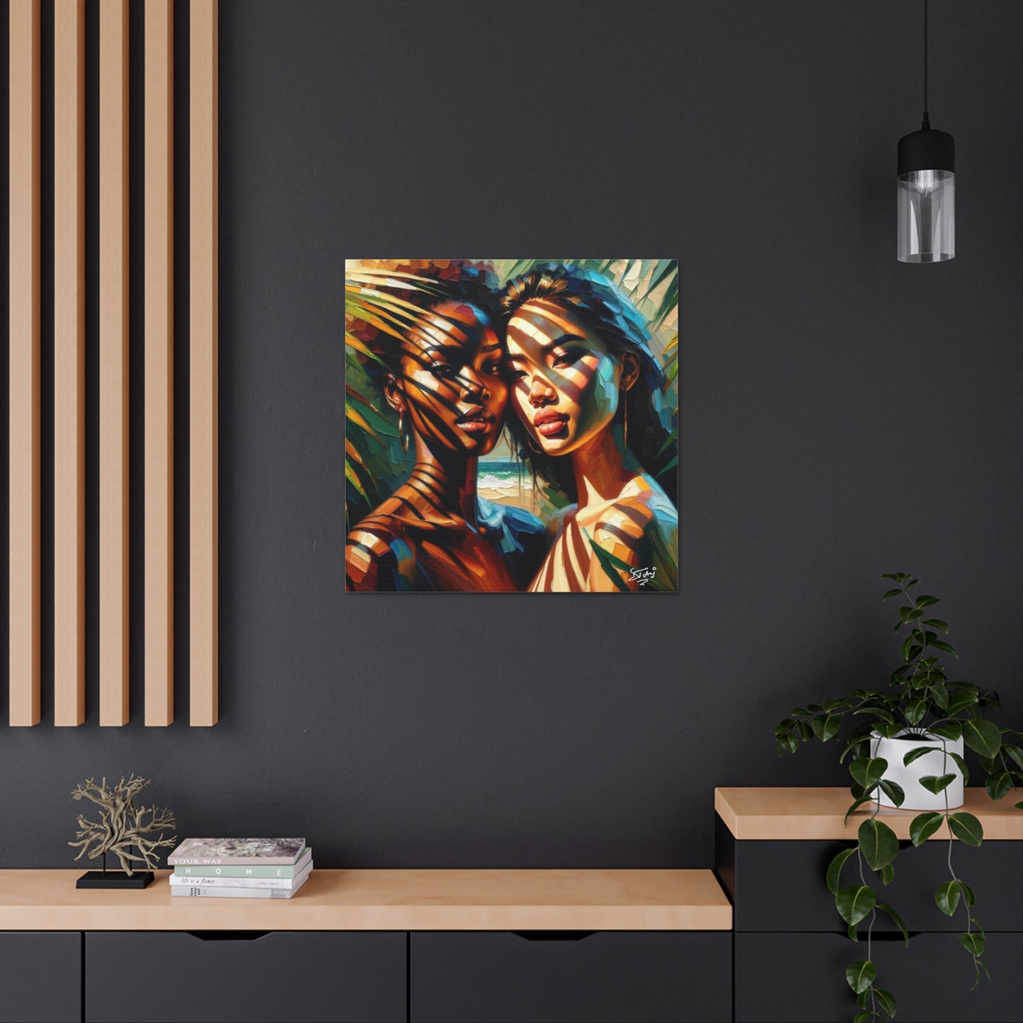 Art Print, Caribbean Women, "In the Shade" Oil Finish, West Indian Ethnicity, Cultural, Heritage, Canvas Gallery Wrap