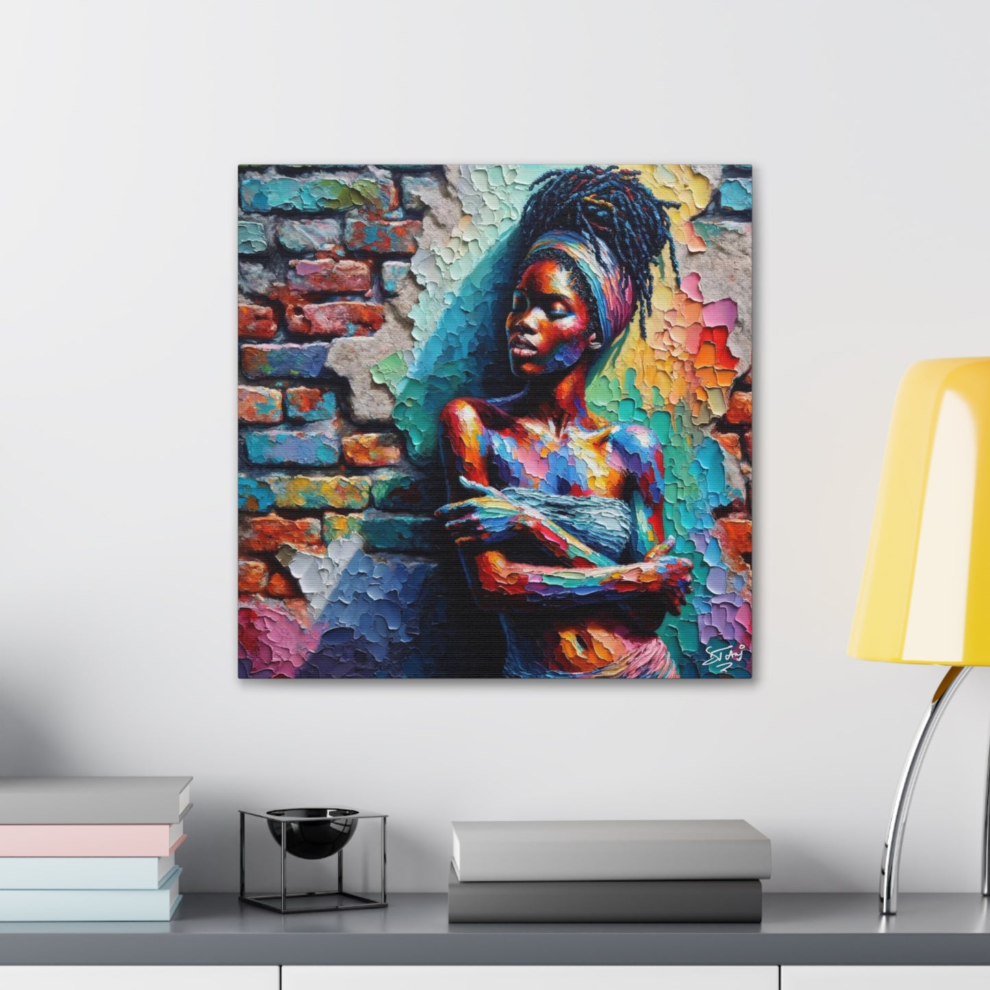 Art Print, Afro-Caribbean Woman "In Paint," (7) Oil Finish, West Indian Ethnicity, Cultural, Heritage, Semi-Abstract, Canvas Gallery Wrap