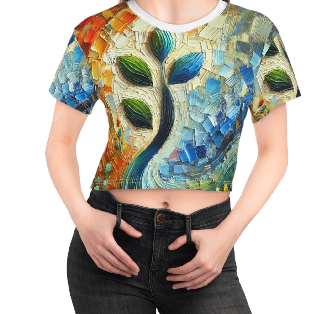 Women's Silky Soft Crop Tee (AOP) Floral Abstract Print