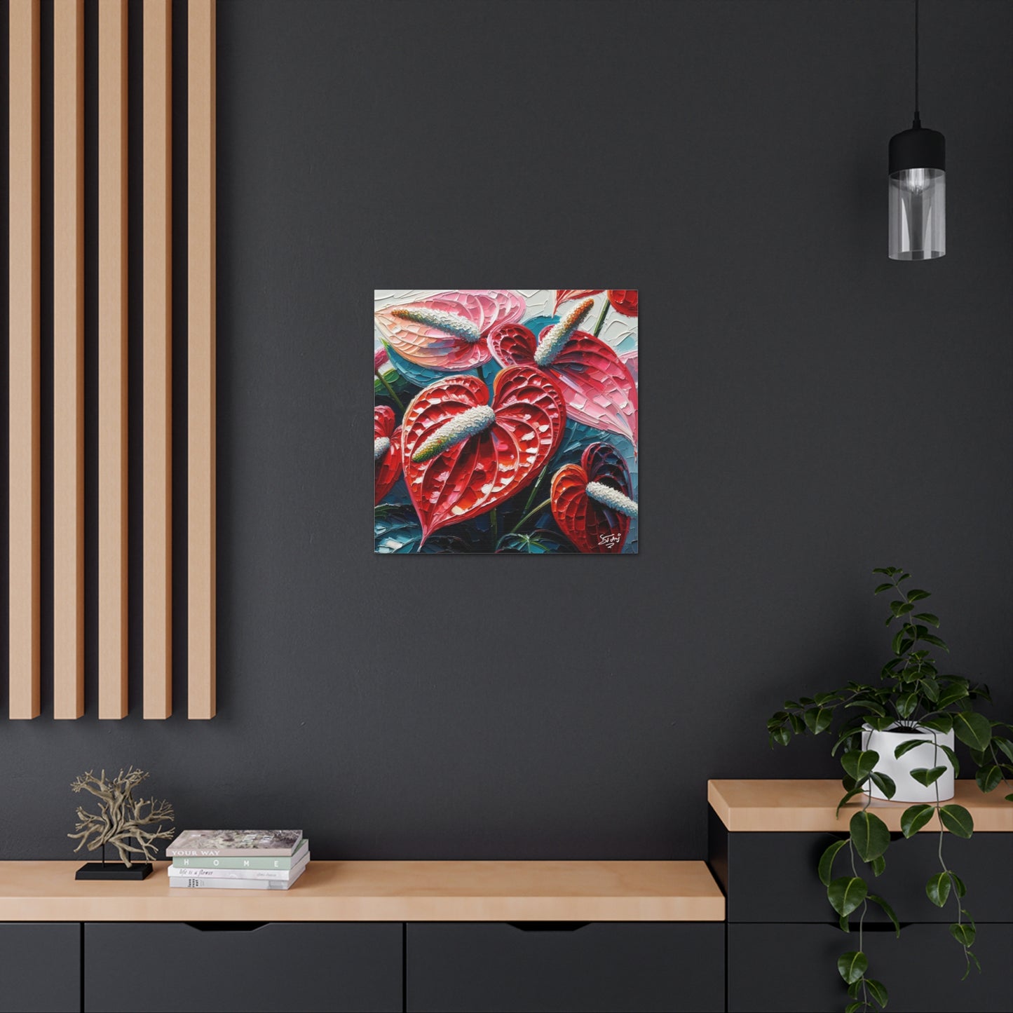 Art Print of Anthurium Flowers, Oil Finish, West Indian Art, Canvas Gallery Wraps