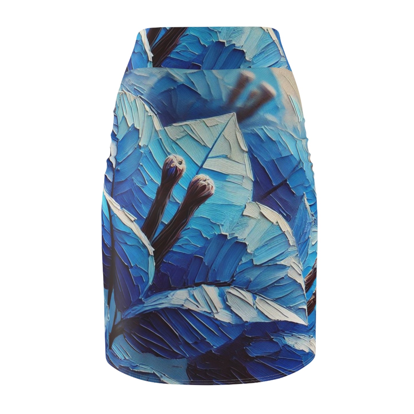 Women's Pencil Skirt (AOP) Blue Bougainlillea Print