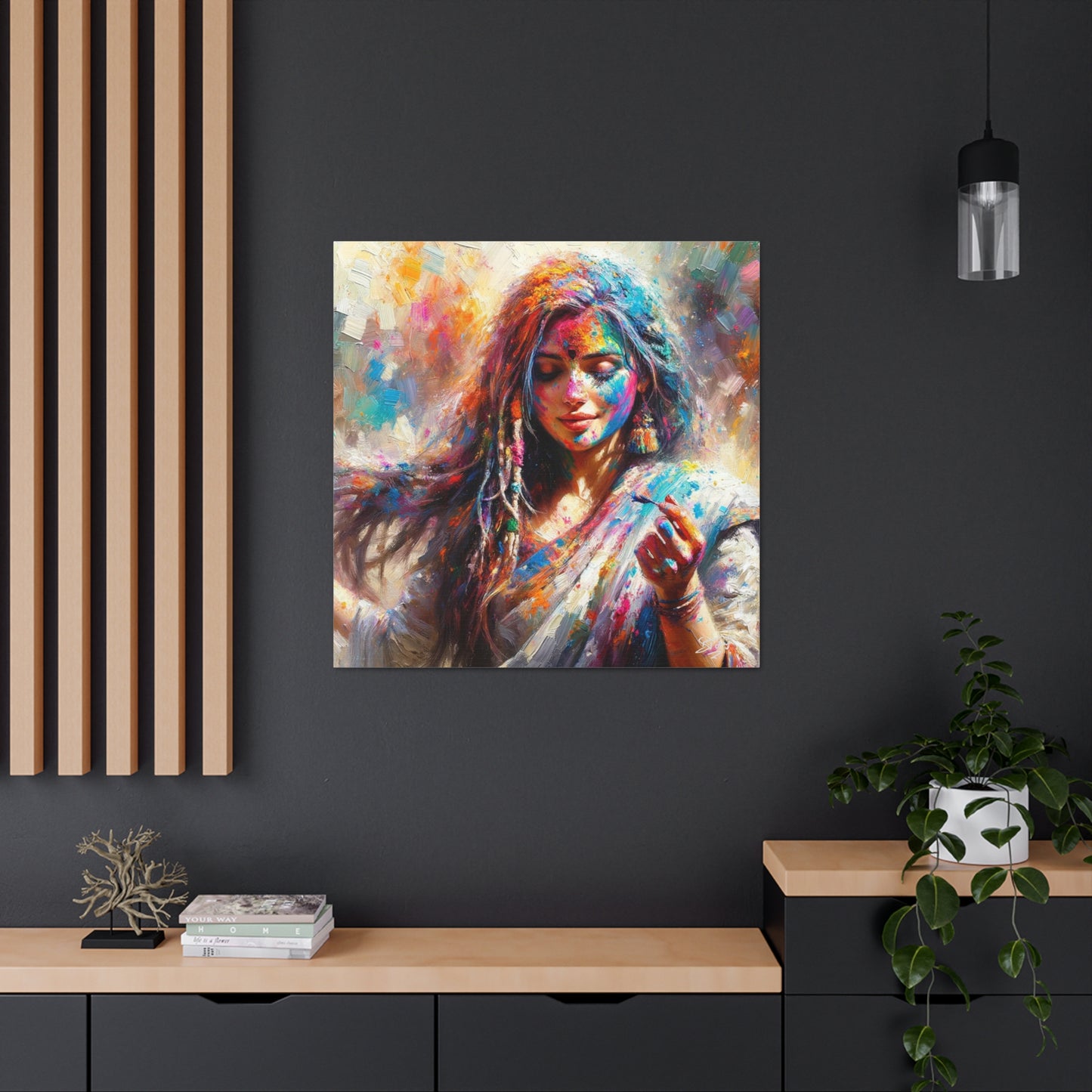 Art Print, Indo-Caribbean Woman, "Phagwa" Oil Finish, West Indian Ethnicity, Cultural, Heritage, Canvas Gallery Wrap