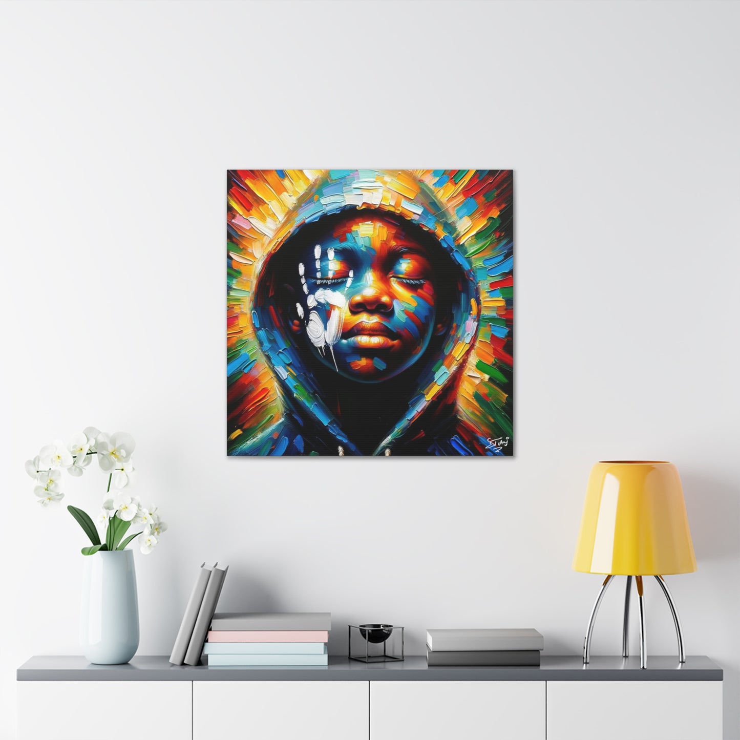 Art Print, Afro-Caribbean Boy "The Resistance," Oil Finish, West Indian Ethnicity, Cultural, Heritage, Semi-Abstract, Canvas Gallery Wrap