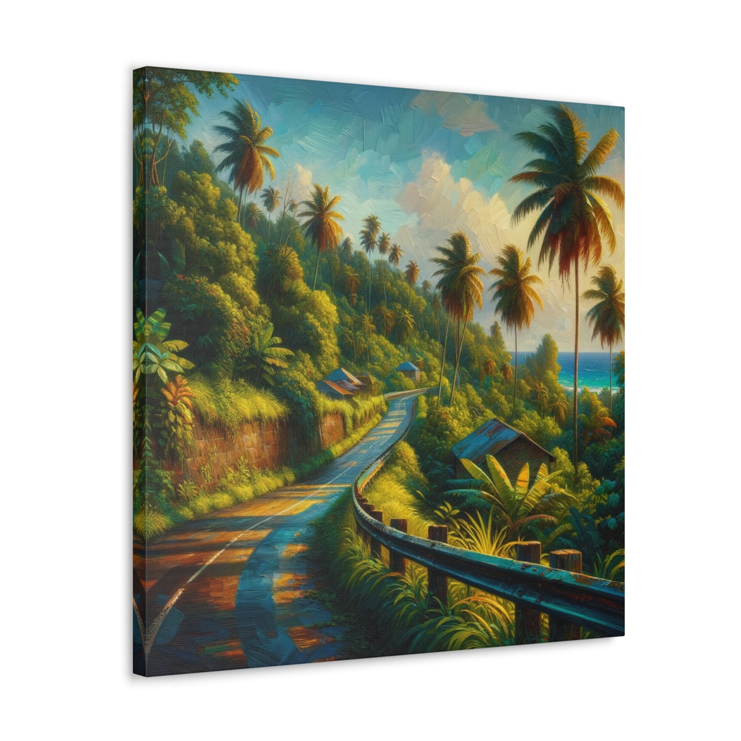 Art Print of Tranquil Countryside Road in Tobago, Oil Finish. Scenic Island, Caribbean, West Indian Art, Canvas Gallery Wraps