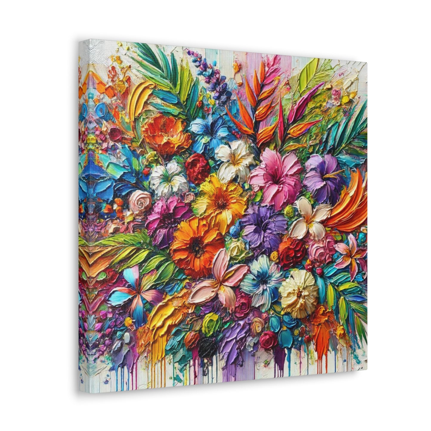 Art Print of Tropical Floral Arrangement, Abstract Oil Finish, West Indian Art, Canvas Gallery Wraps