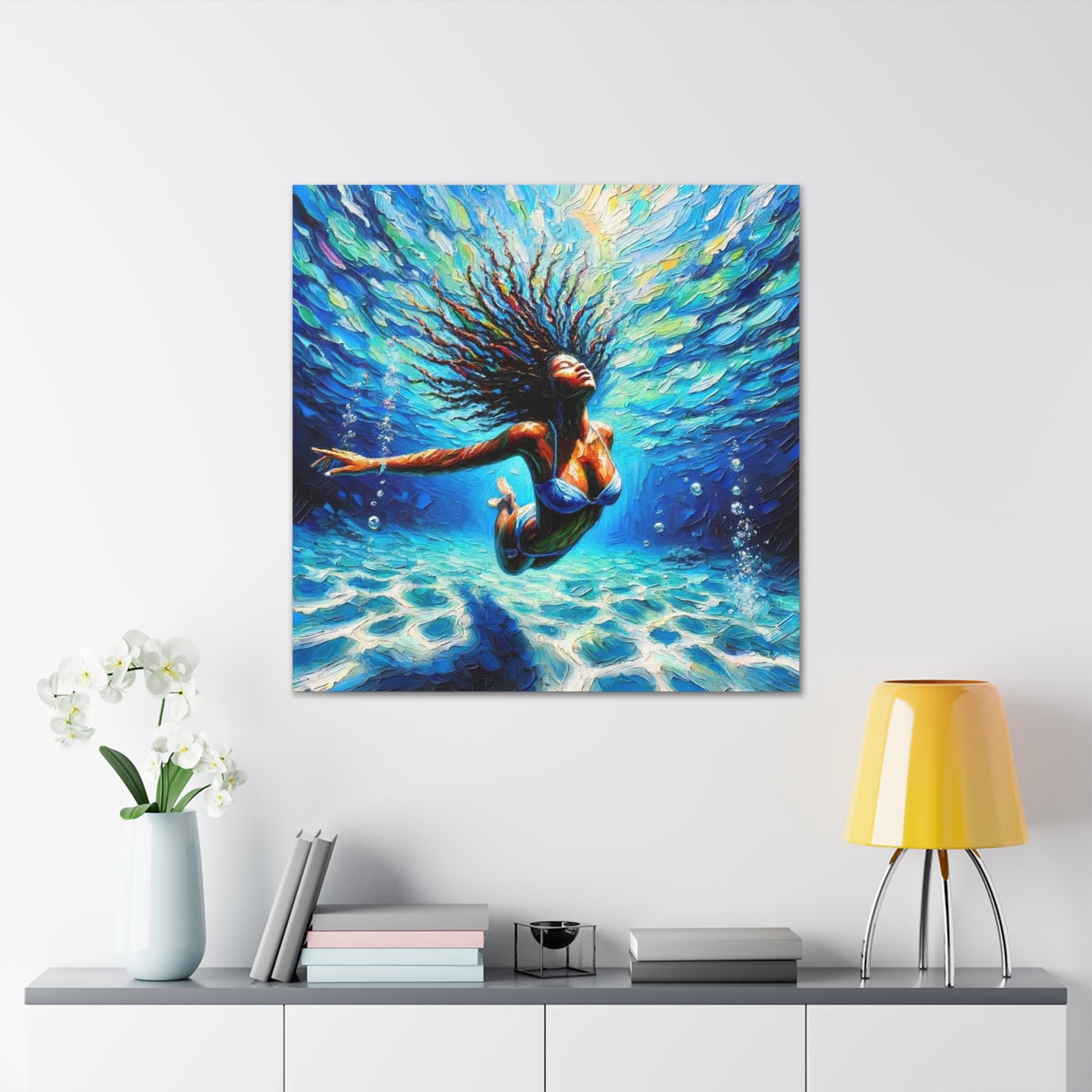 Art Print, Afro-Caribbean Woman, "Submerged" Oil Finish, West Indian Ethnicity, Cultural, Heritage, Abstract, Canvas Gallery Wrap