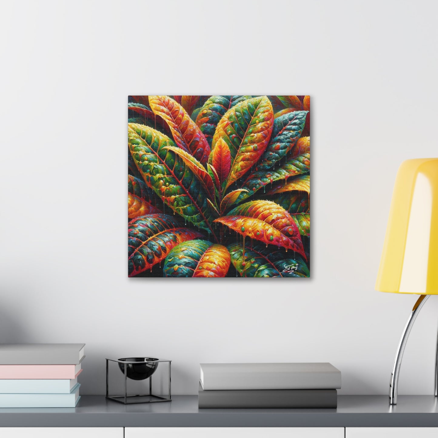 Art Print of Croton Plant, Oil Finish, West Indian Art, Canvas Gallery Wraps