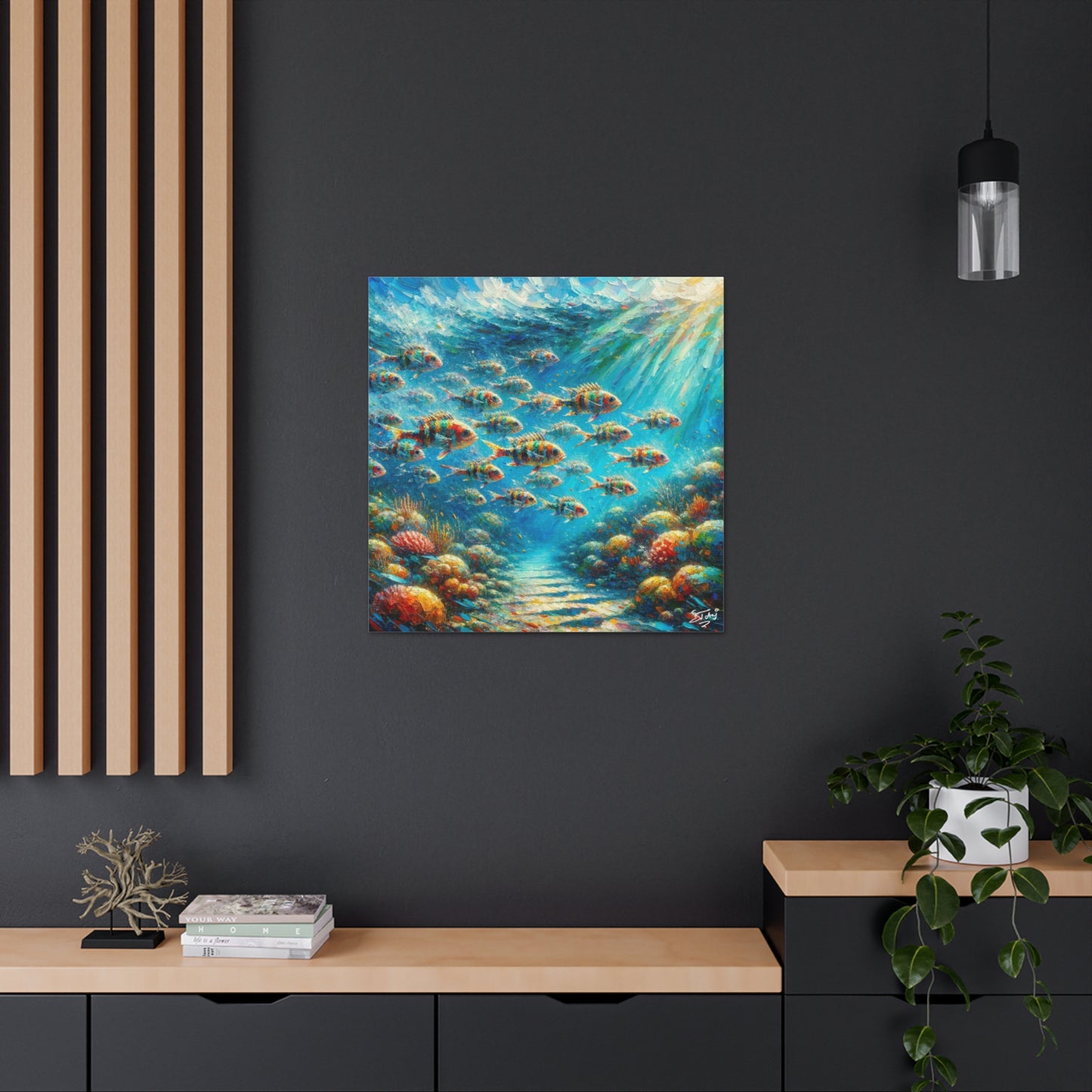 Art Print, School of Squirelfish, Oil Finish, Caribbean Nature, Canvas Gallery Wrap