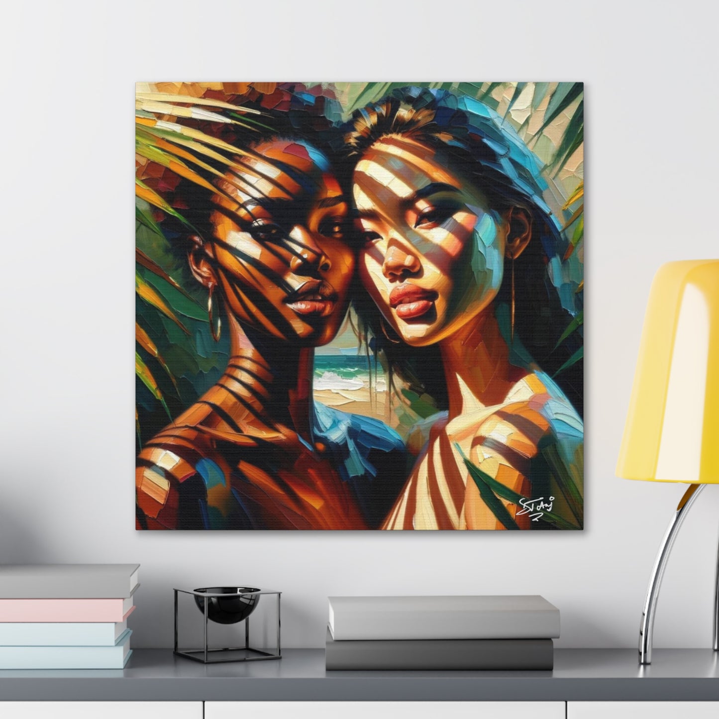 Art Print, Caribbean Women, "In the Shade" Oil Finish, West Indian Ethnicity, Cultural, Heritage, Canvas Gallery Wrap