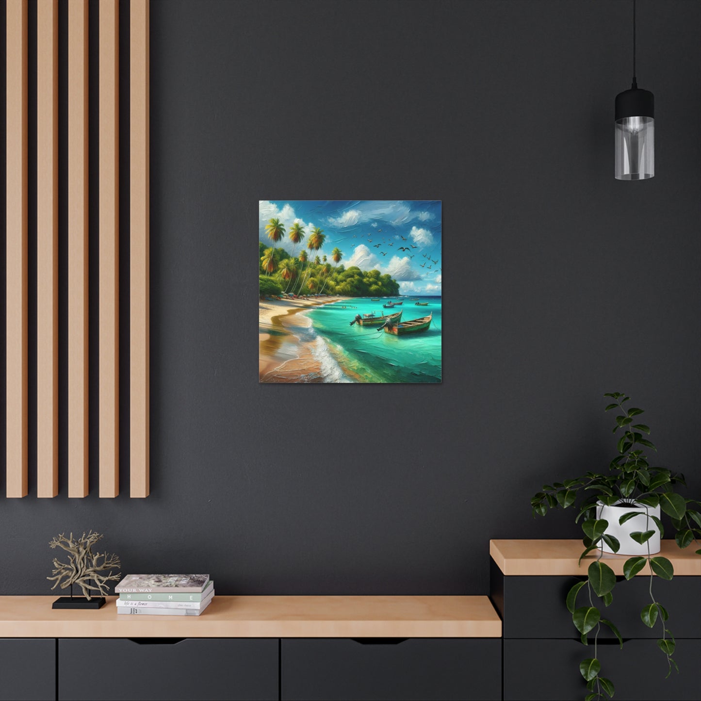 Art Print of Caribbean Beach Scene, Swallows Beach, Tobago, West Indian Art, Canvas Gallery Wraps