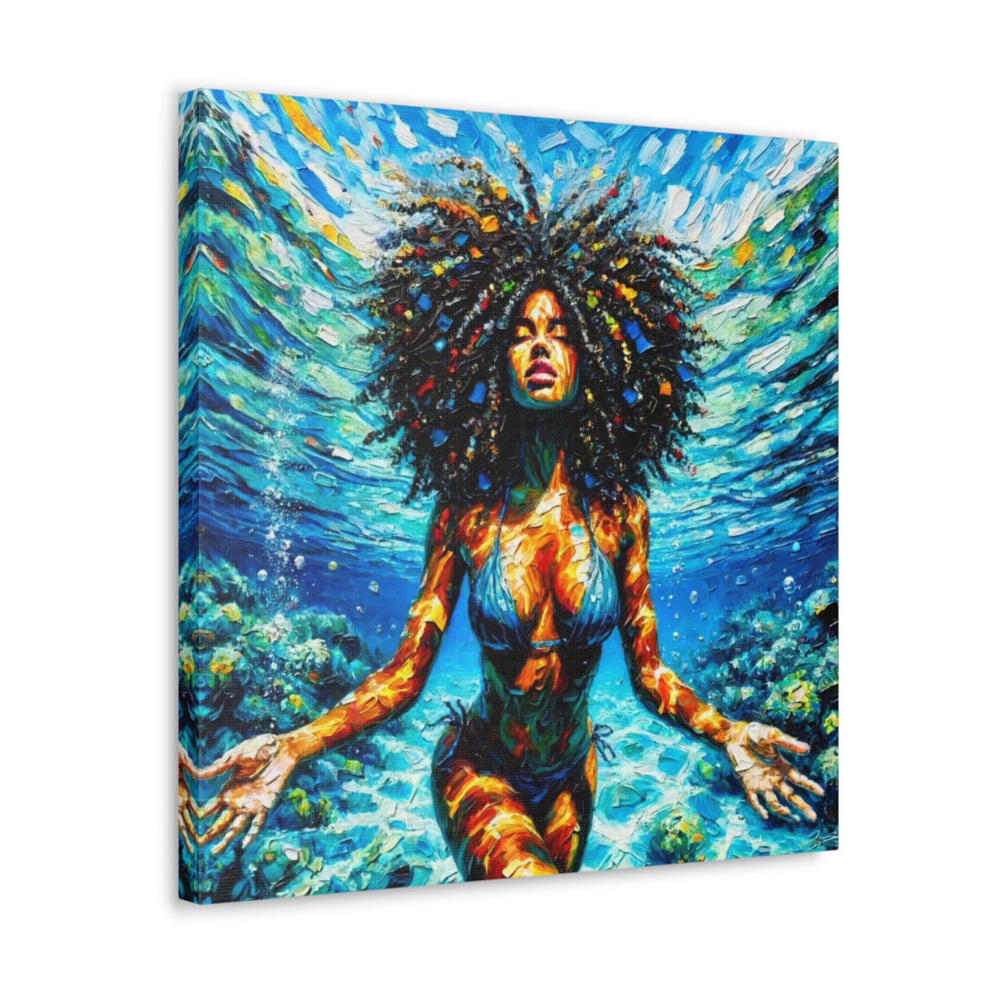 Art Print, Afro-Caribbean Woman, "Submerged" Abstract Oil Finish, West Indian Ethnicity, Cultural, Heritage, Abstract, Canvas Gallery Wrap