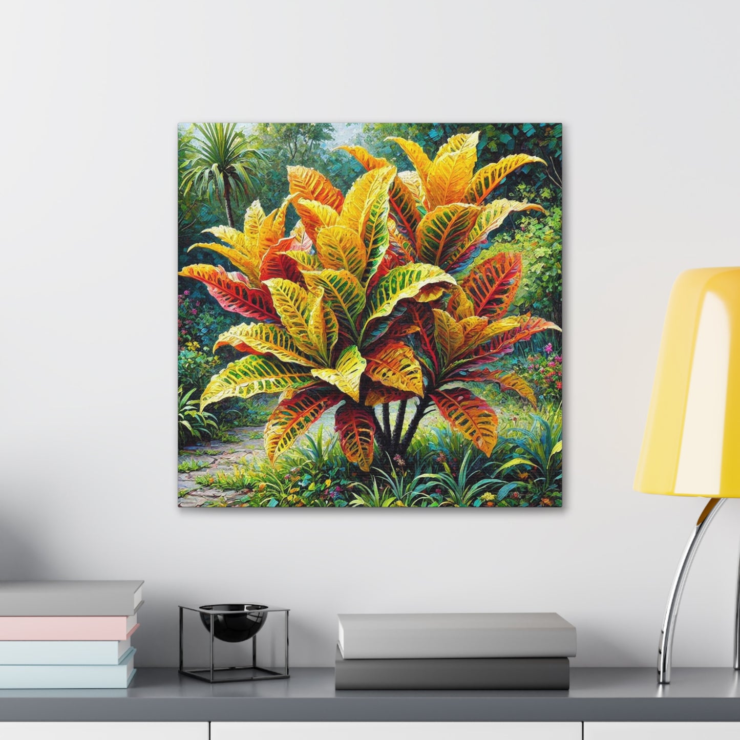 Art Print of Croton Garden, Oil Finish, West Indian Art, Canvas Gallery Wraps