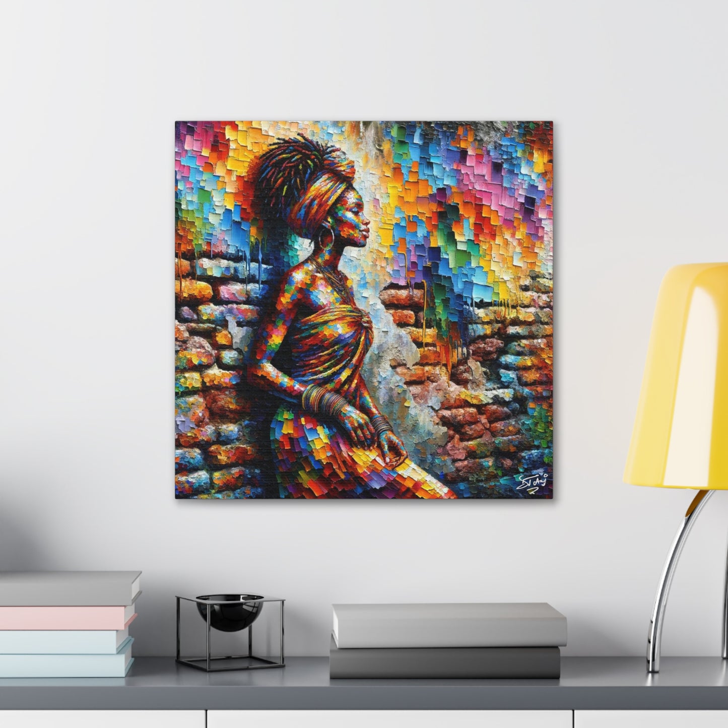 Art Print, Afro-Caribbean Woman "In Paint," (5) Oil Finish, West Indian Ethnicity, Cultural, Heritage, Semi-Abstract, Canvas Gallery Wrap