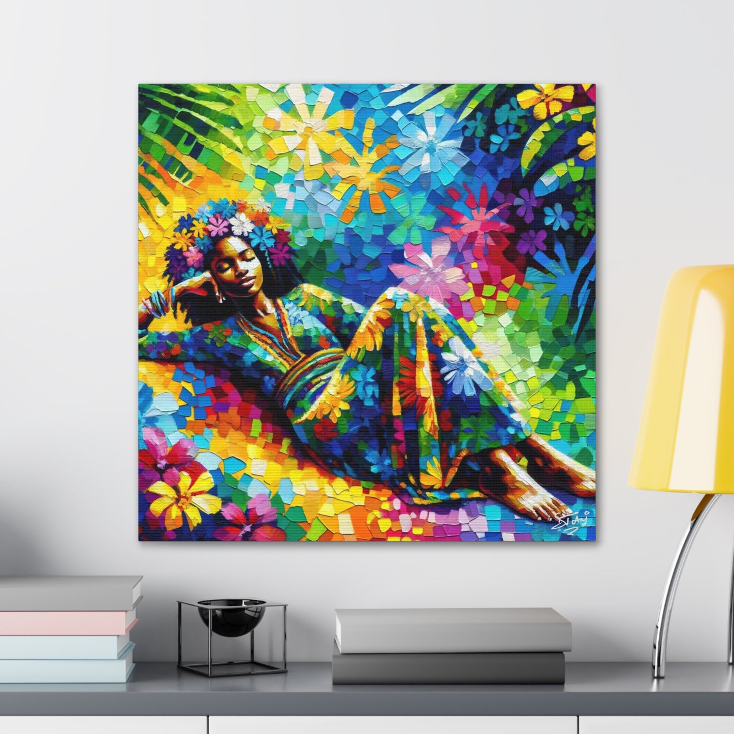 Art Print, Afro-Caribbean Woman, Oil Finish, West Indian Ethnicity, Cultural, Heritage, Semi-Abstract, Canvas Gallery Wrap