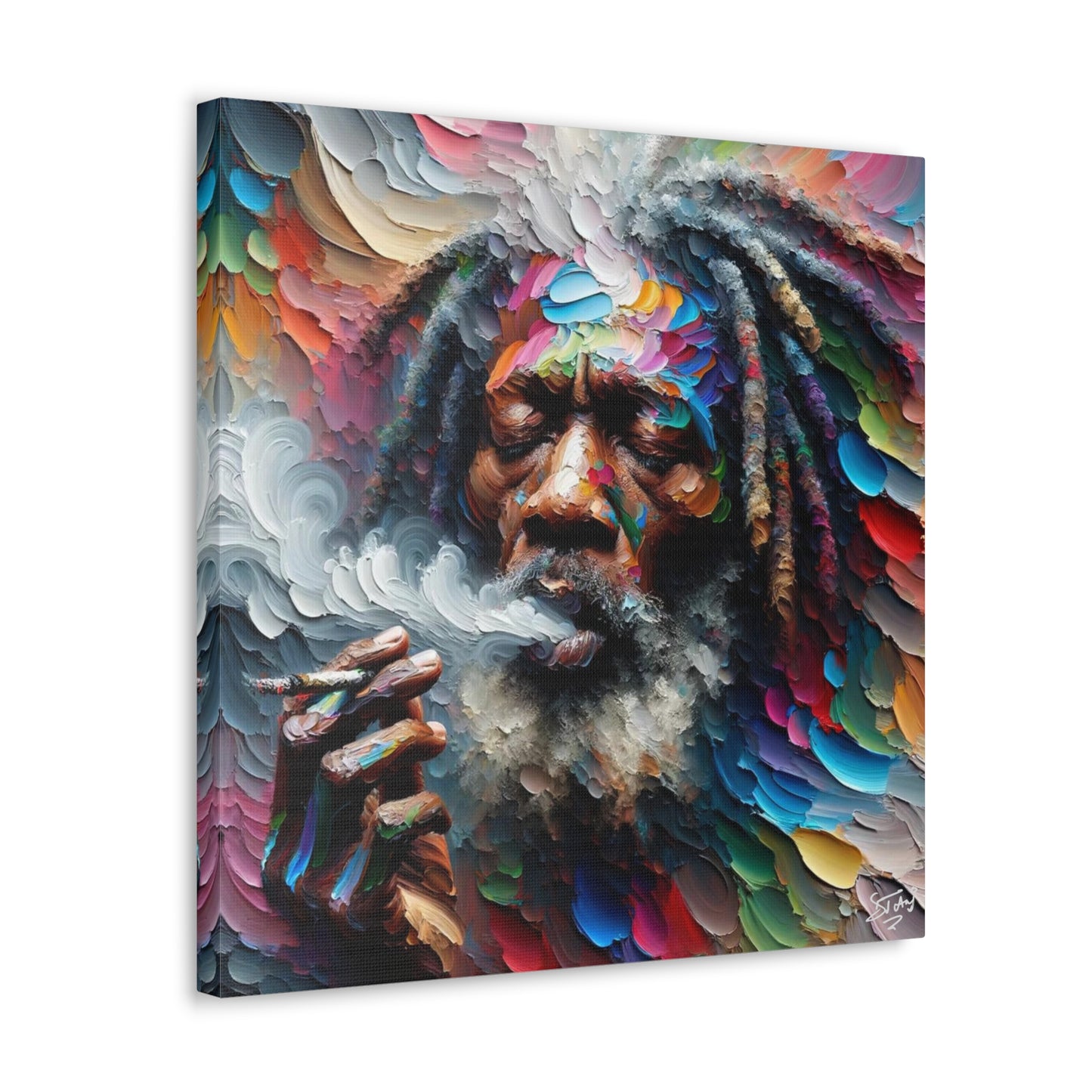 Art Print, "Rastaman Live Up (2)" Oil Finish, West Indian Ethnicity, Cultural, Heritage, Semi-Abstract, Canvas Gallery Wrap