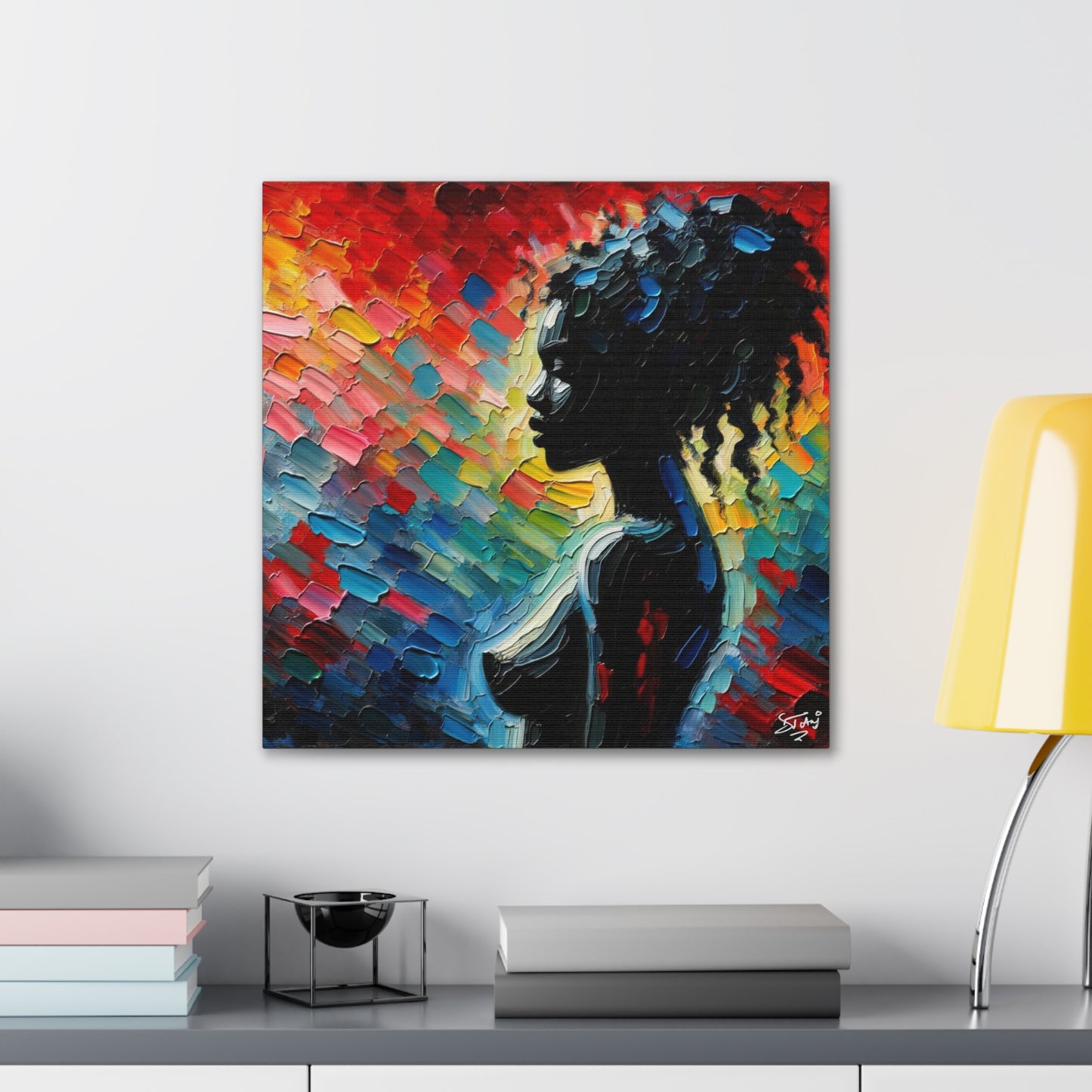 Art Print, Afro-Caribbean Woman, Silhouette, Oil Finish, West Indian Ethnicity, Cultural, Heritage, Abstract, Canvas Gallery Wrap