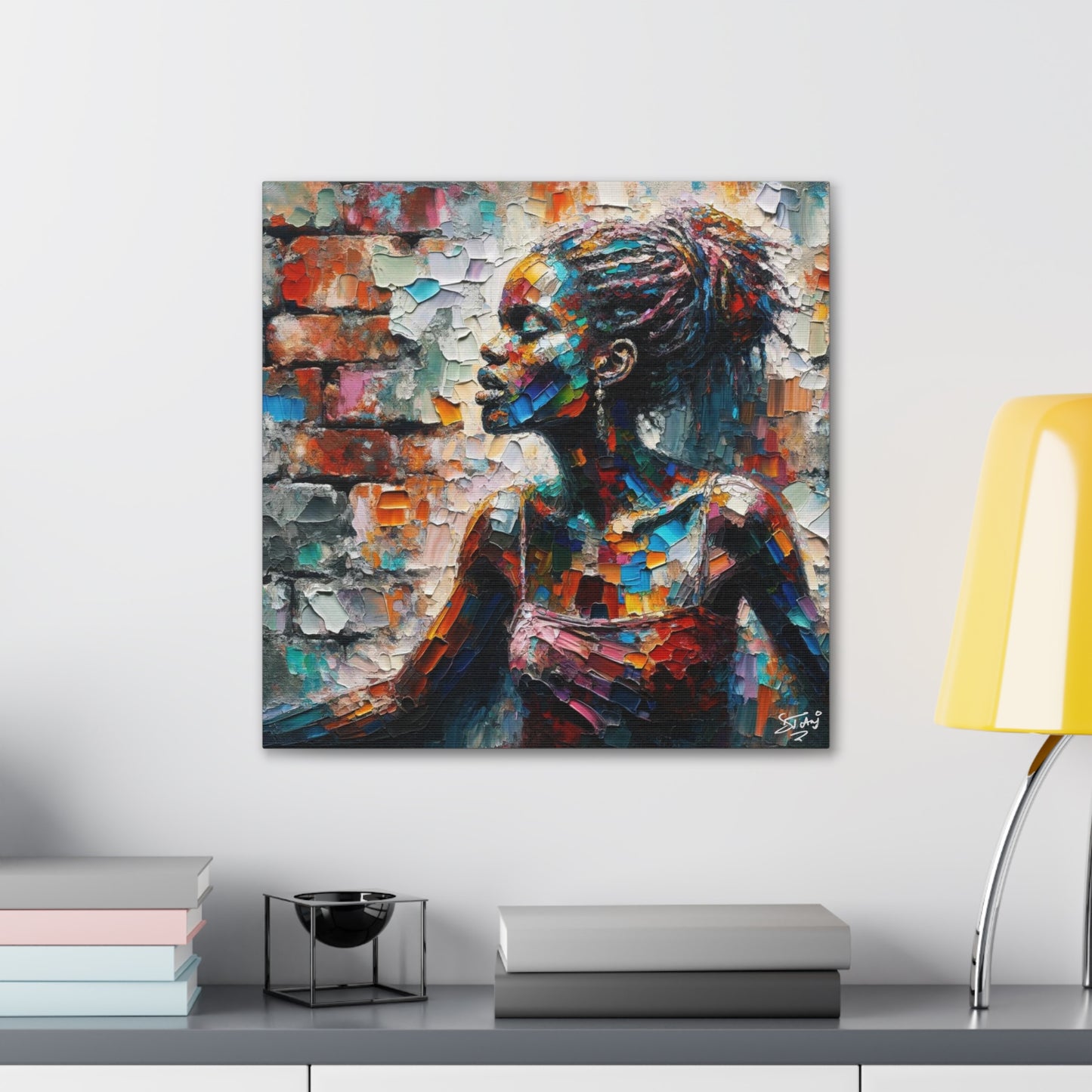 Art Print, Afro-Caribbean Woman "In Paint," (3) Oil Finish, West Indian Ethnicity, Cultural, Heritage, Semi-Abstract, Canvas Gallery Wrap