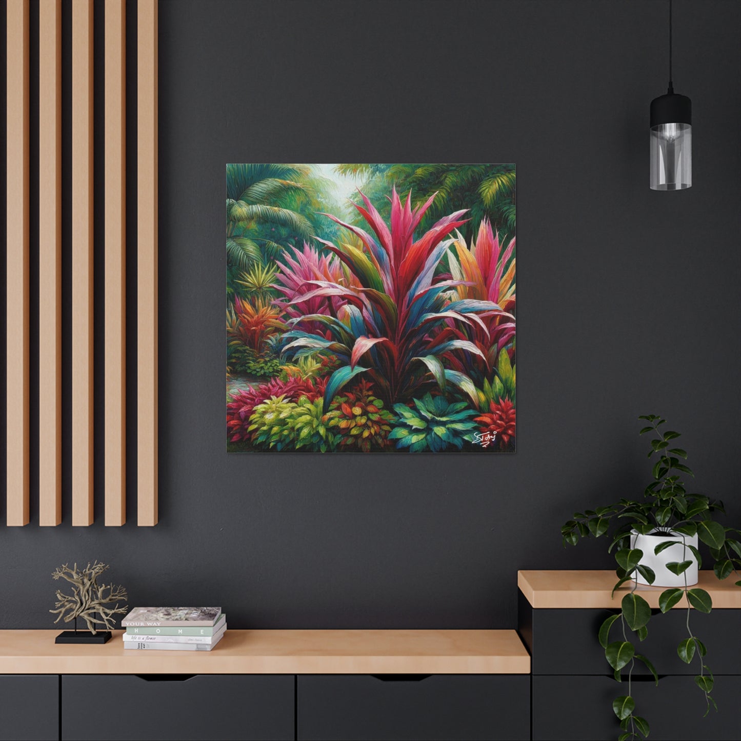 Art Print of Cordyline (Ti Plant), Oil Finish, West Indian Art, Canvas Gallery Wraps