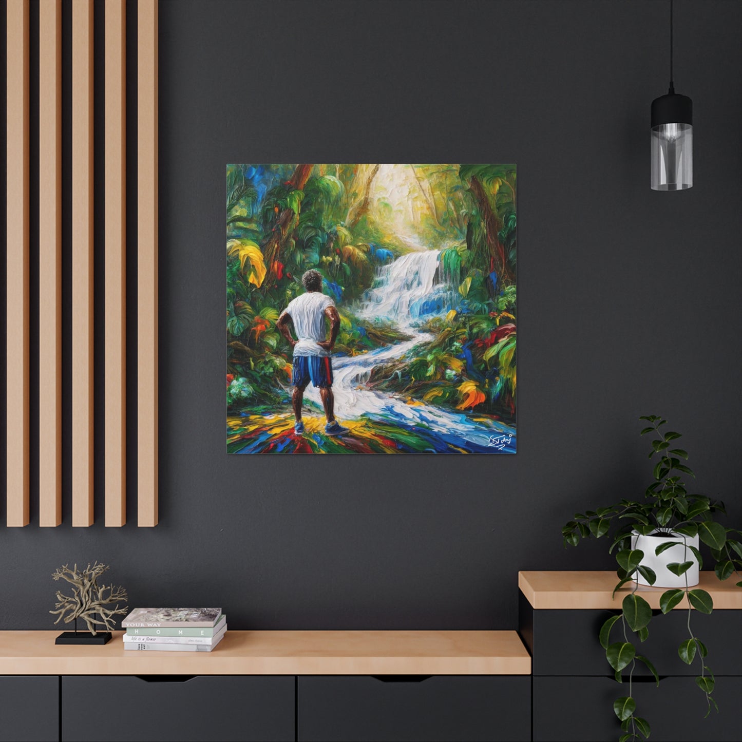 Art Print of Waterfall Scene, West Indian Art, Canvas Gallery Wraps