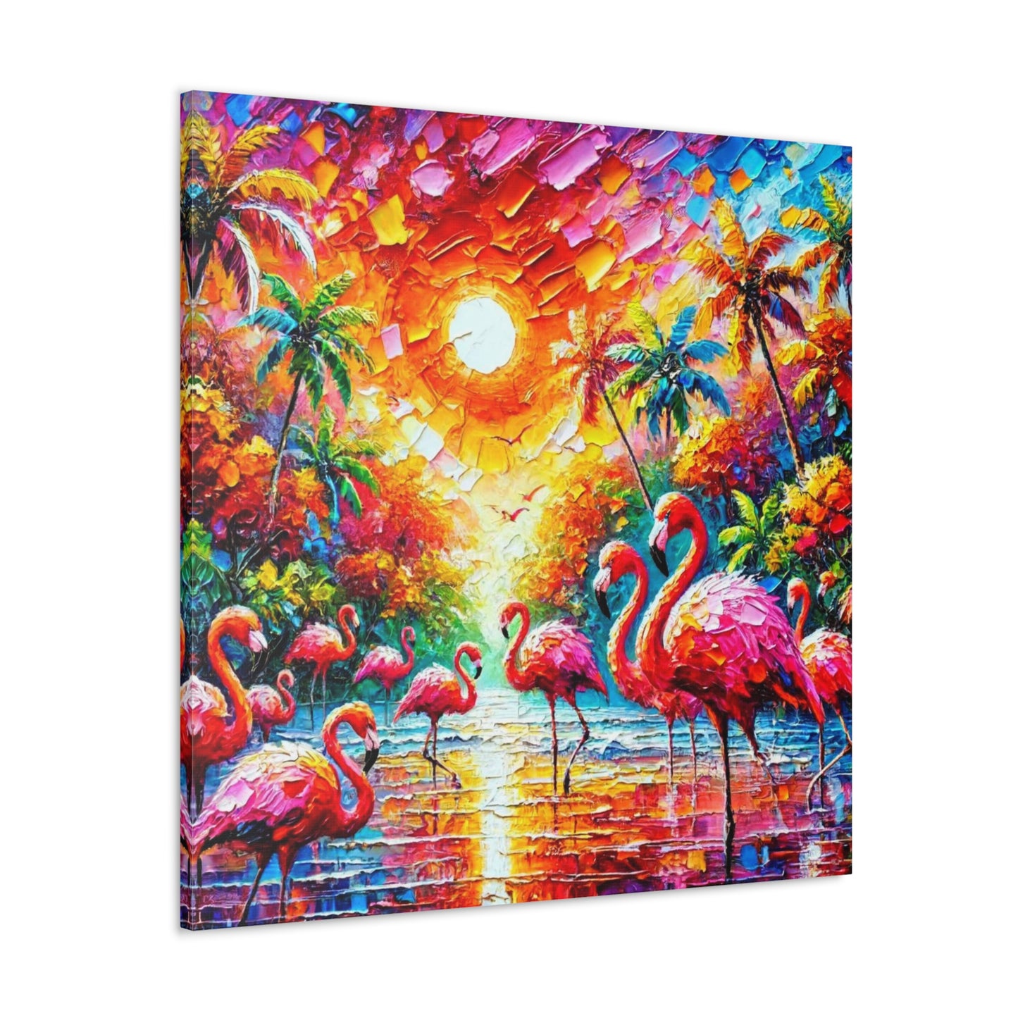 Art Print, Flamingos, Abstract Oil Finish, Trinidad & Tobago, Caribbean, West Indian Art, Canvas Gallery Wraps