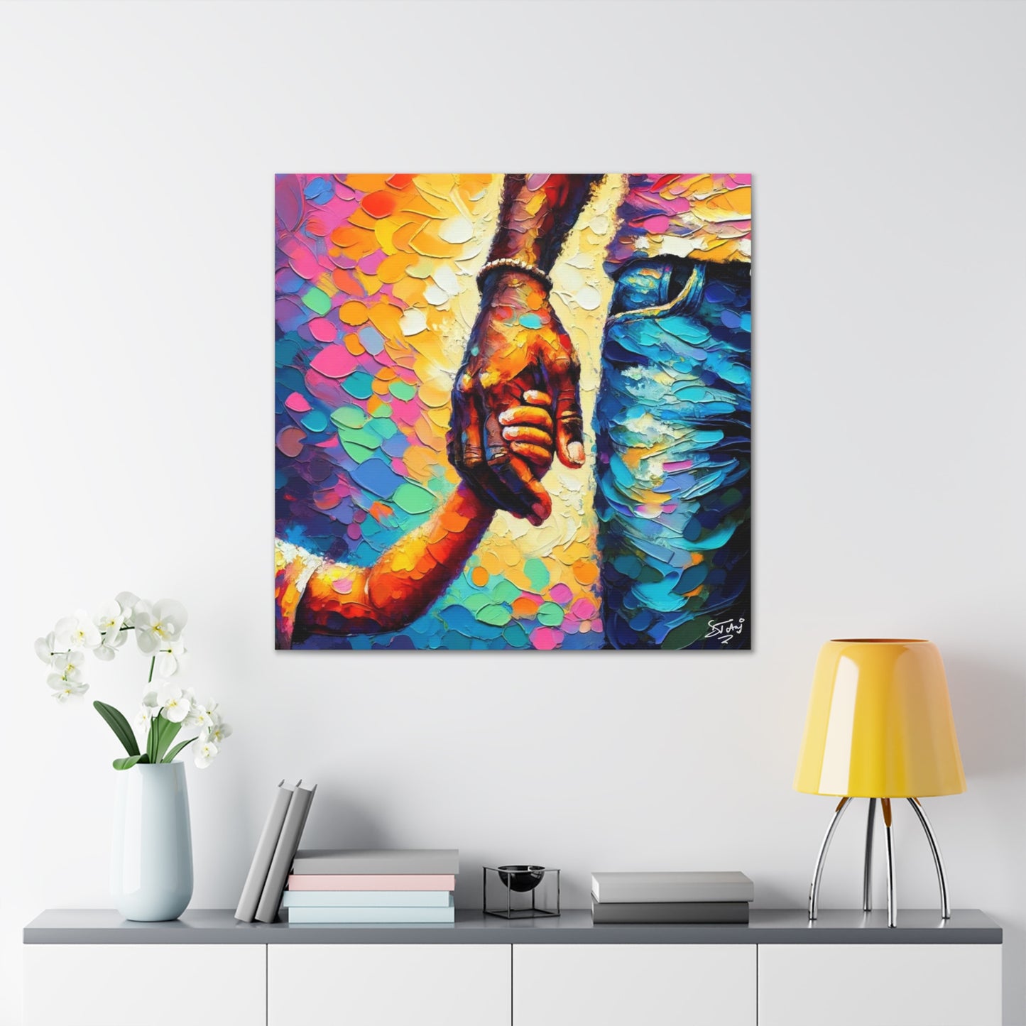 Art Print, Afro-Caribbean Father & Son, Oil Finish, West Indian Ethnicity, Cultural, Heritage, Abstract, Canvas Gallery Wrap