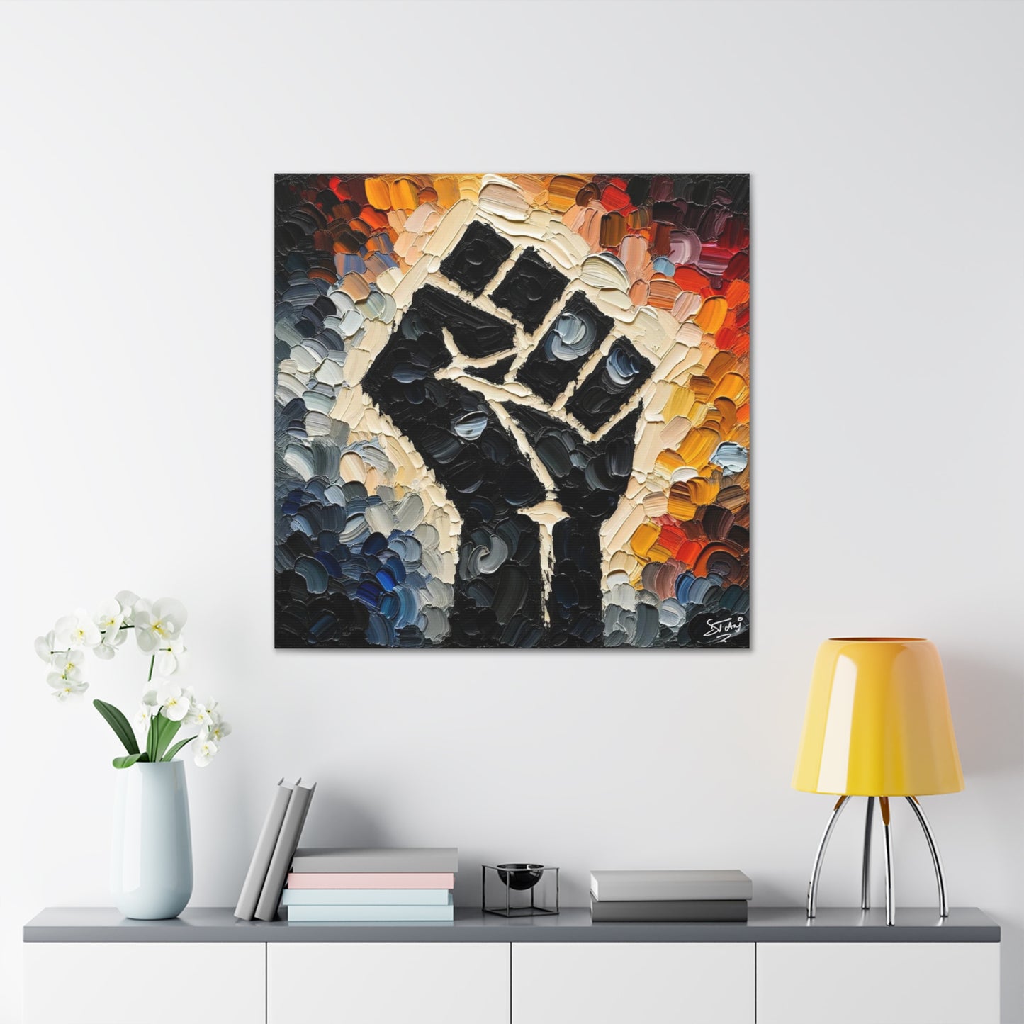 Art Print, Black Hand, Black Power, Oil Finish, Unity, One Love, Semi-Abstract, Canvas Gallery Wrap