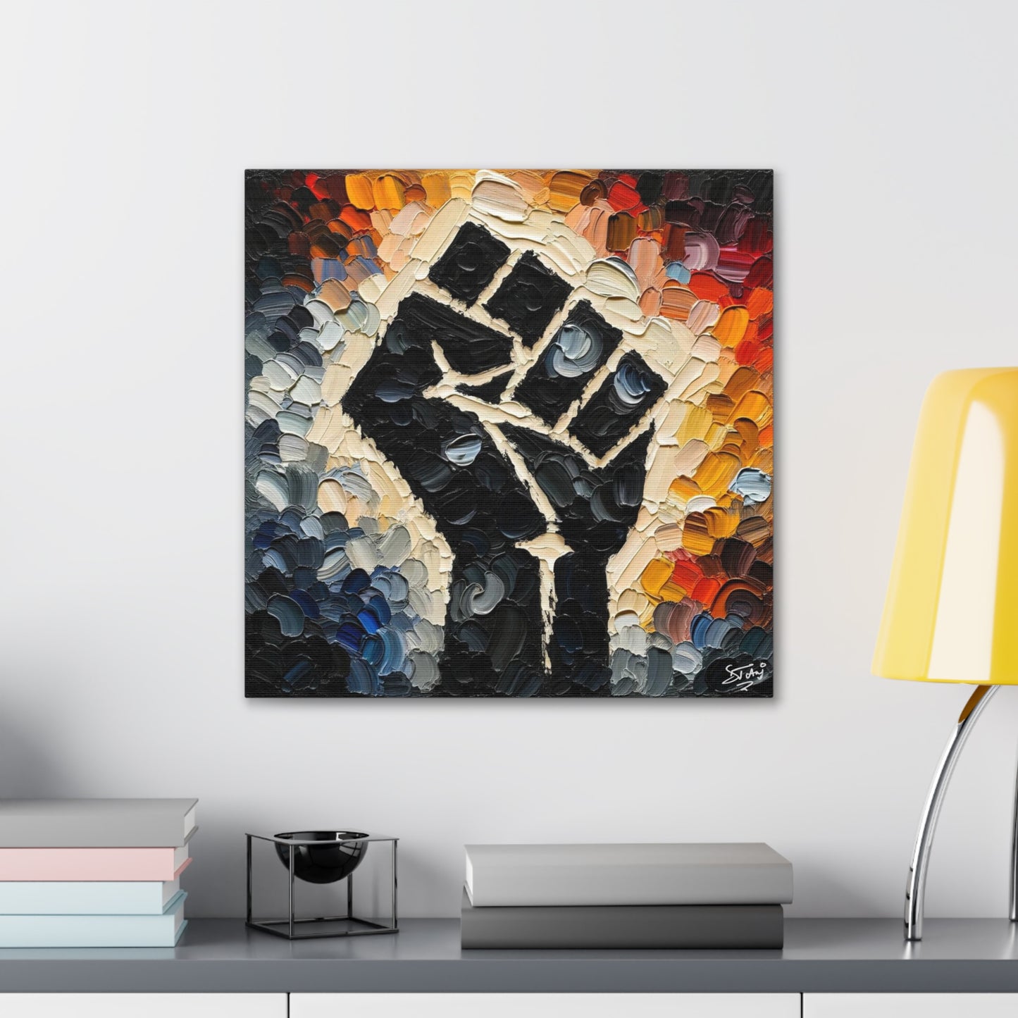 Art Print, Black Hand, Black Power, Oil Finish, Unity, One Love, Semi-Abstract, Canvas Gallery Wrap