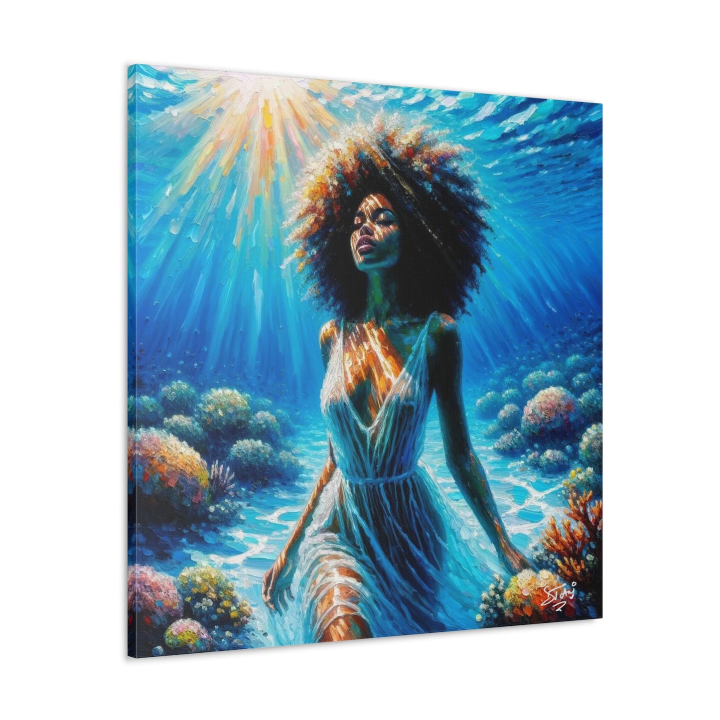 Art Print, Afro-Caribbean Woman, "Submerged" Oil Finish, West Indian Ethnicity, Cultural, Heritage, Abstract, Canvas Gallery Wrap