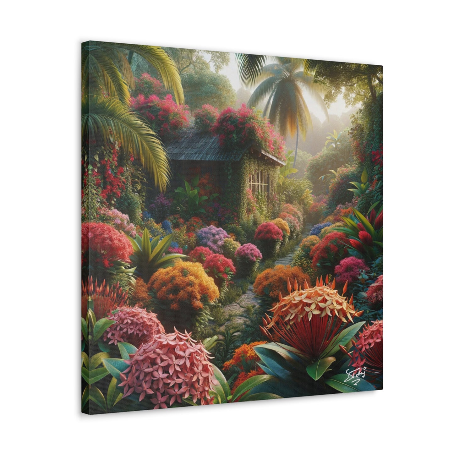 Oil Print of Ixora Garden in The Caribbean, Vibrant and Vivid Colors of Ixora flowers, Trinidad and Tobago, Canvas Gallery Wraps