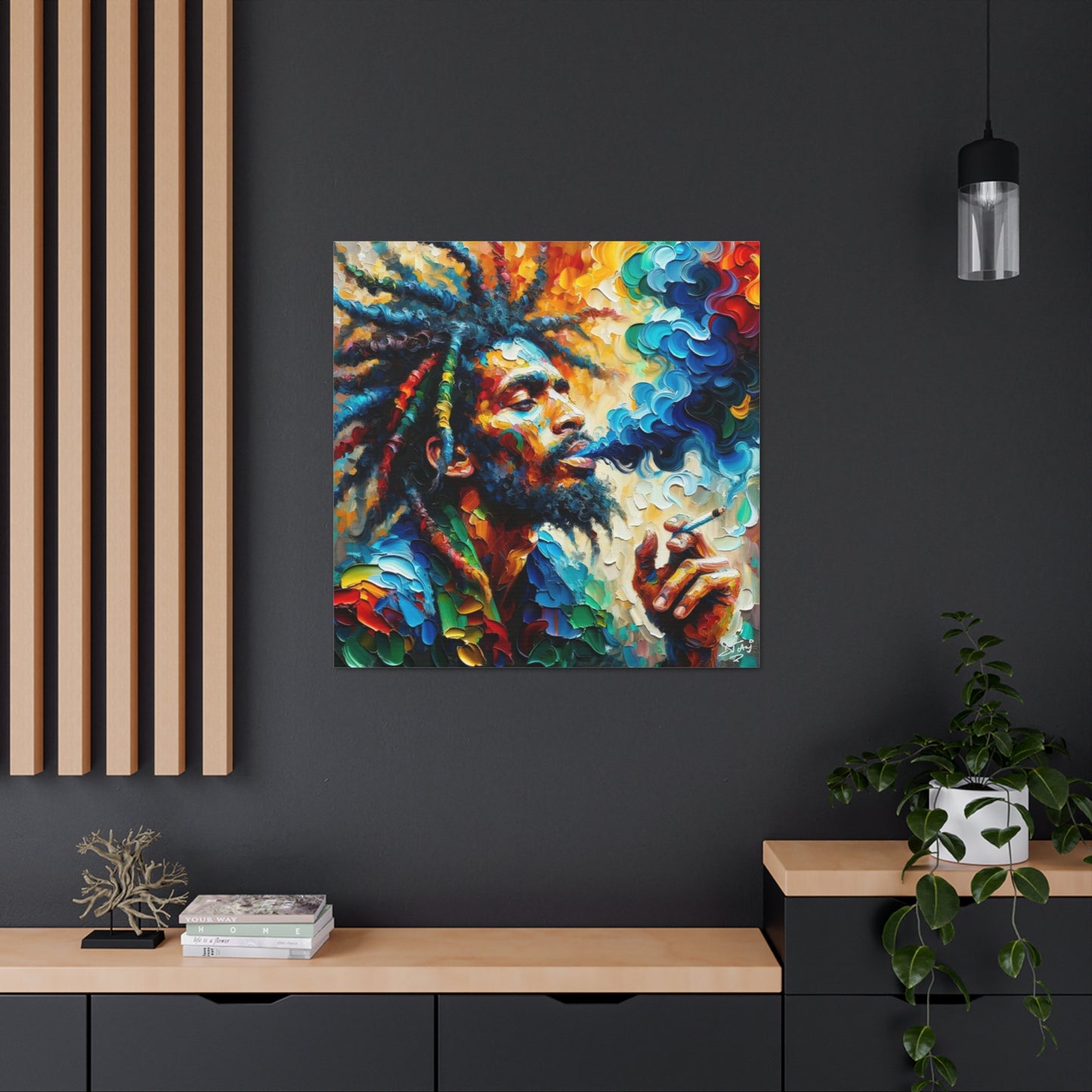 Art Print of Rastaman, Oil Finish, West Indian Ethnicity, Cultural, Heritage, Afro-Caribbean Man, Semi-Abstract, Canvas Gallery Wrap