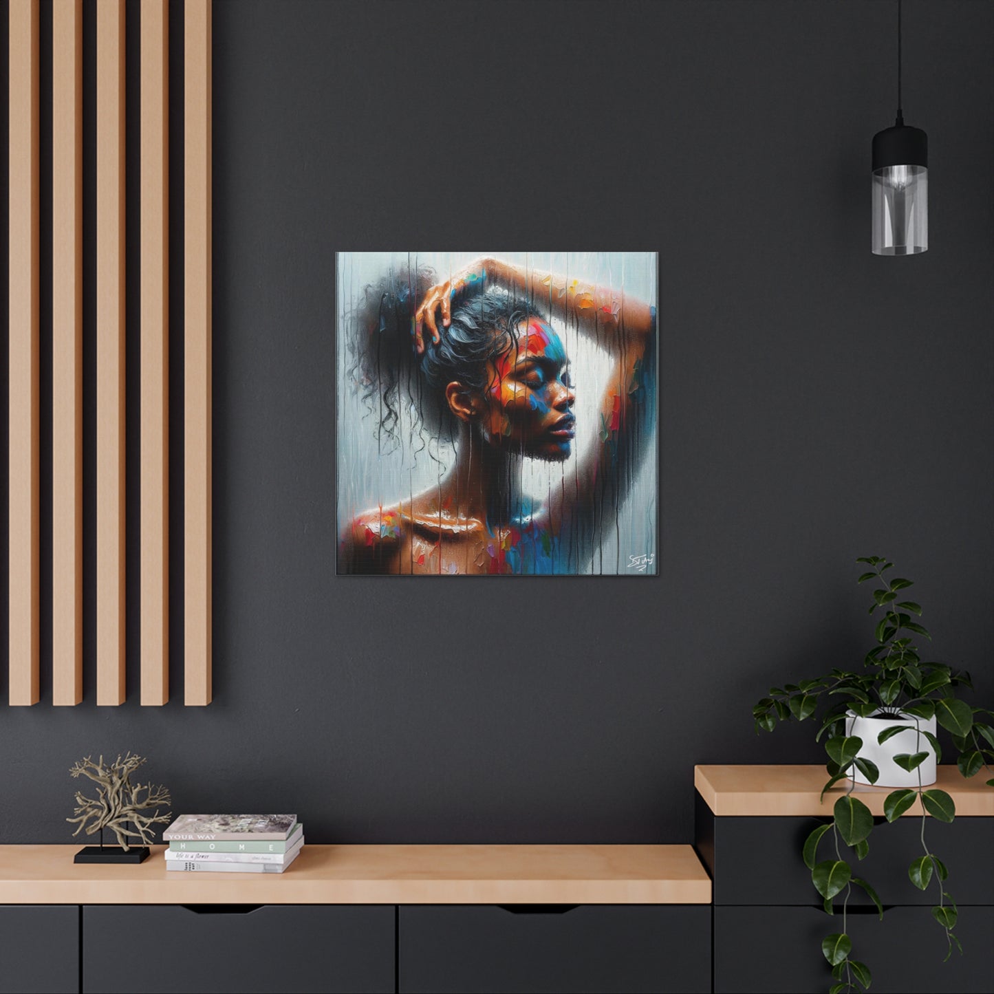 Art Print, Afro-Caribbean Woman in Sauna, Oil Finish, West Indian Ethnicity, Cultural, Heritage, Semi-Abstract, Canvas Gallery Wrap