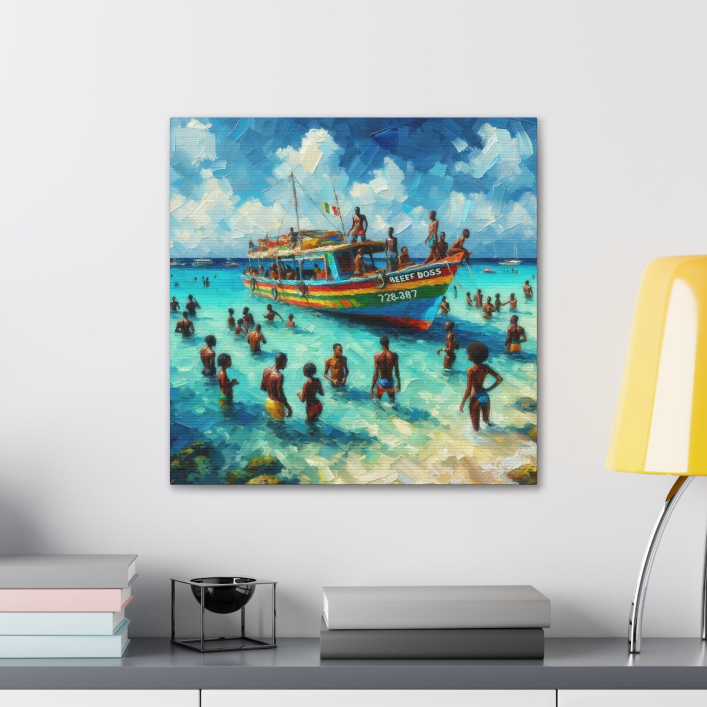 Art Print, "Fun at Nylon Pool, Tobago," Oil Paint Finish, Caribbean, West Indies, Canvas Gallery Wraps