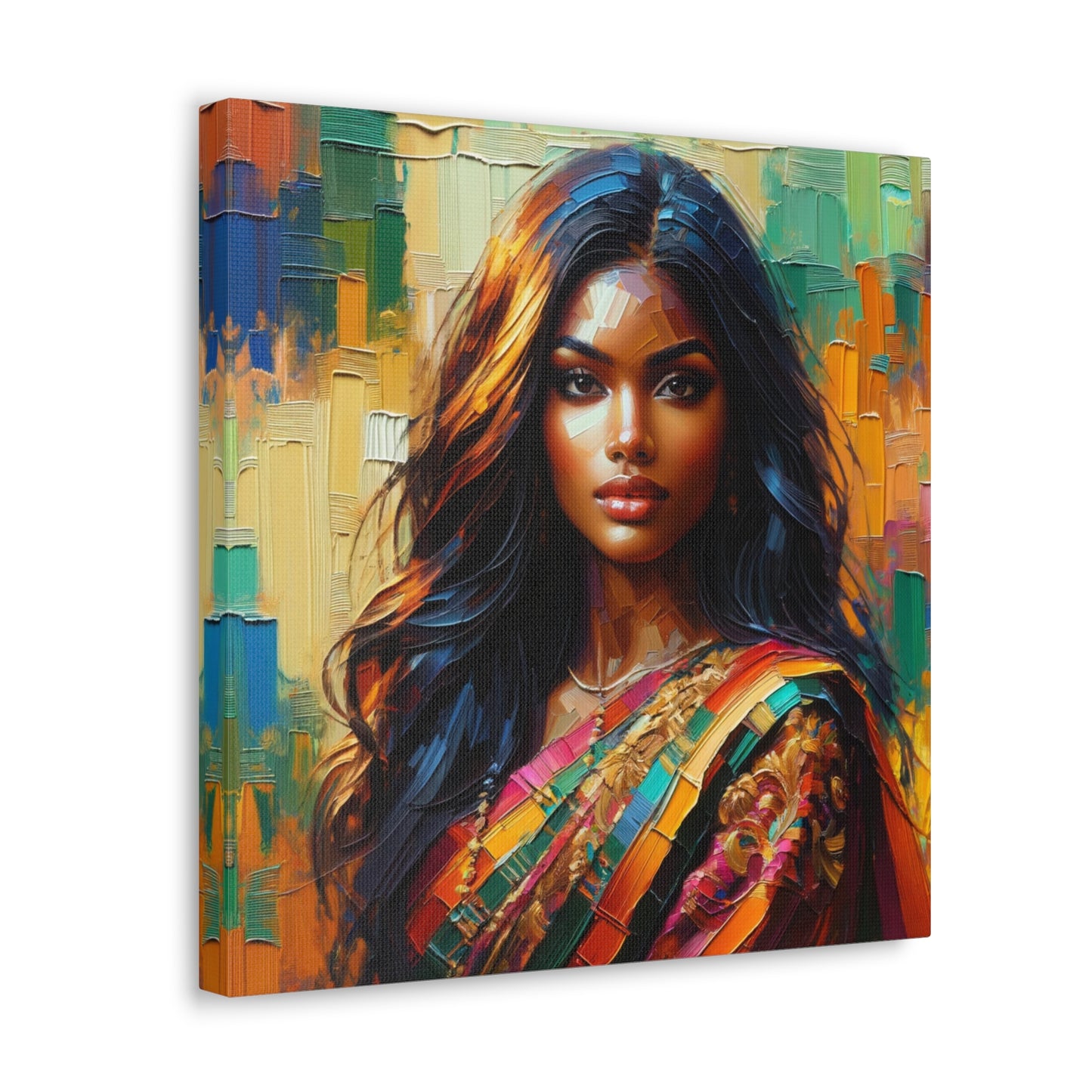 Art Print#2 of Indo-Caribbean Woman, Oil Finish, West Indian Ethnicity, Cultural, Heritage, Art, Black Woman, Canvas Gallery Wraps