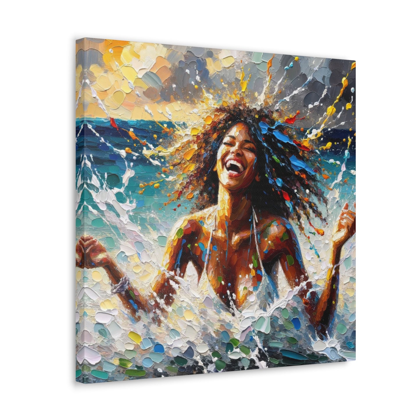 Art Print of Dougla Woman's Exhilaration Captured - Joy, Laughter, Color, Caribbean, Oil Finish, West Indian Art, Canvas Gallery Wraps