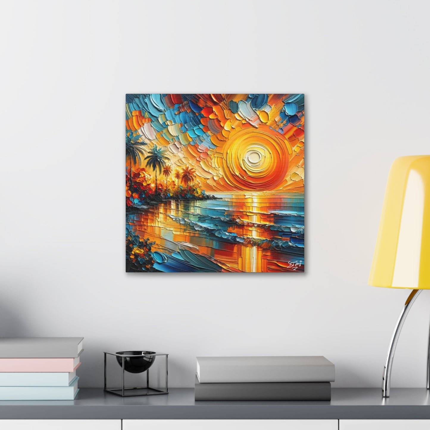 Art Print of Caribbean Sunset Beach Scene, West Indian Art, Canvas Gallery Wraps