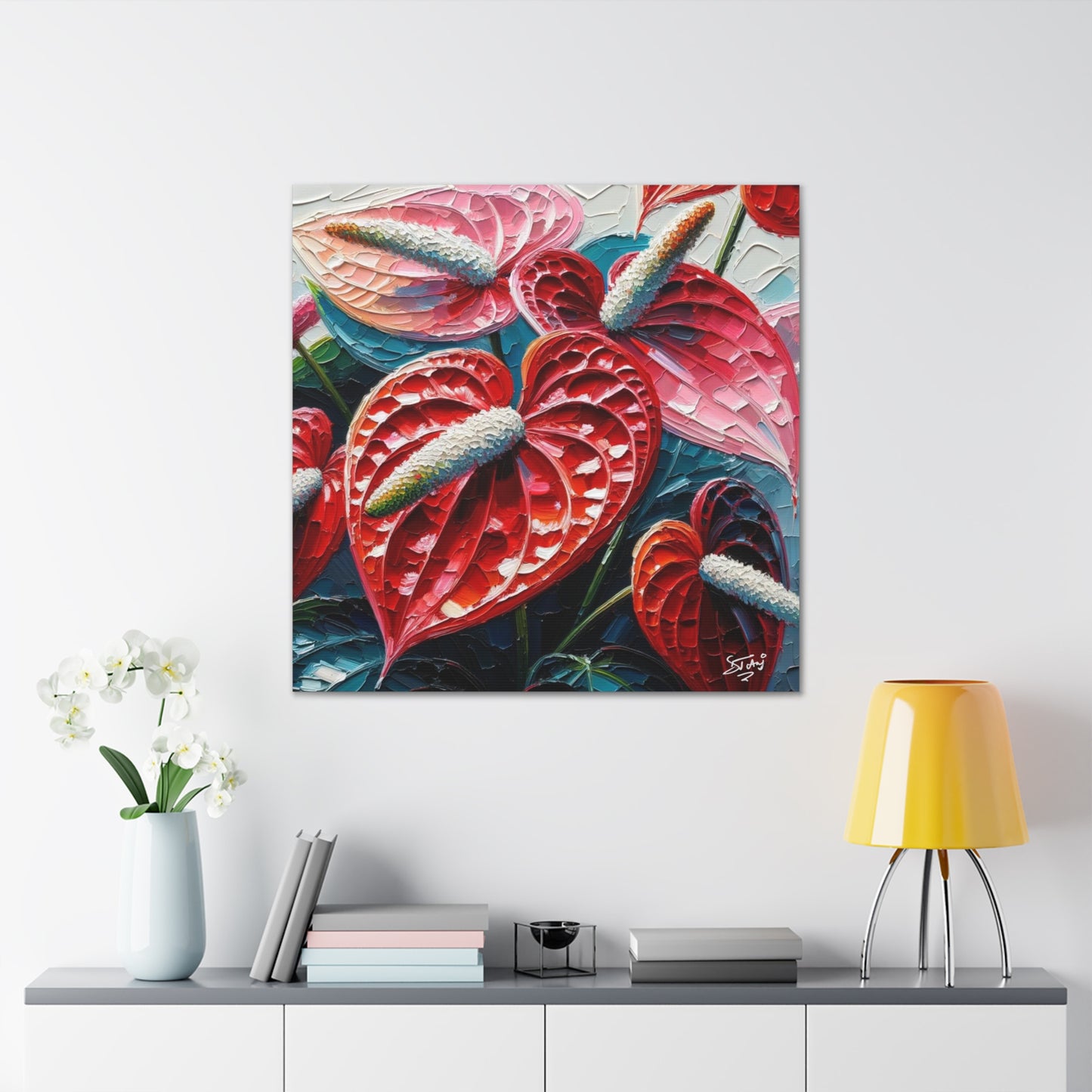 Art Print of Anthurium Flowers, Oil Finish, West Indian Art, Canvas Gallery Wraps